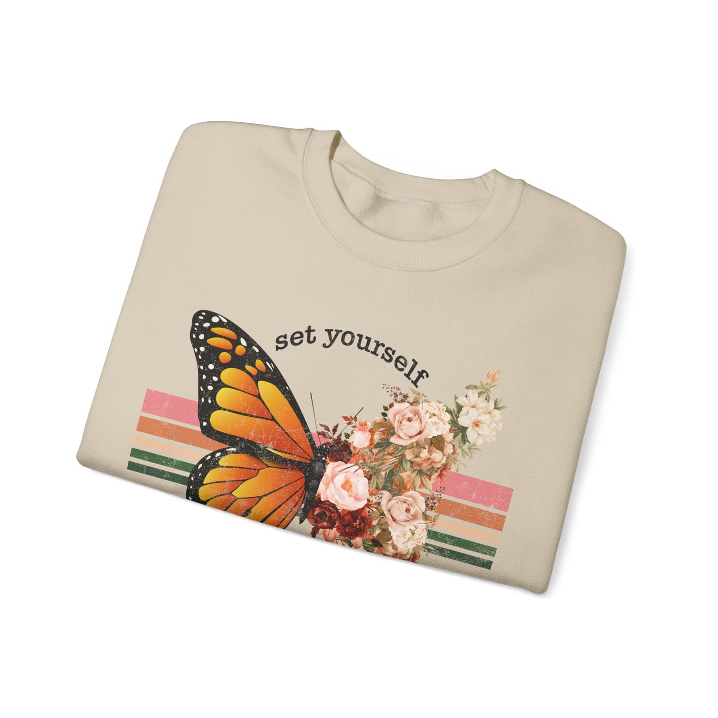 Butterfly Sweatshirt Floral Graphic Pullover Sweater | Motivational Gifts For Mom - Set Yourself Free
