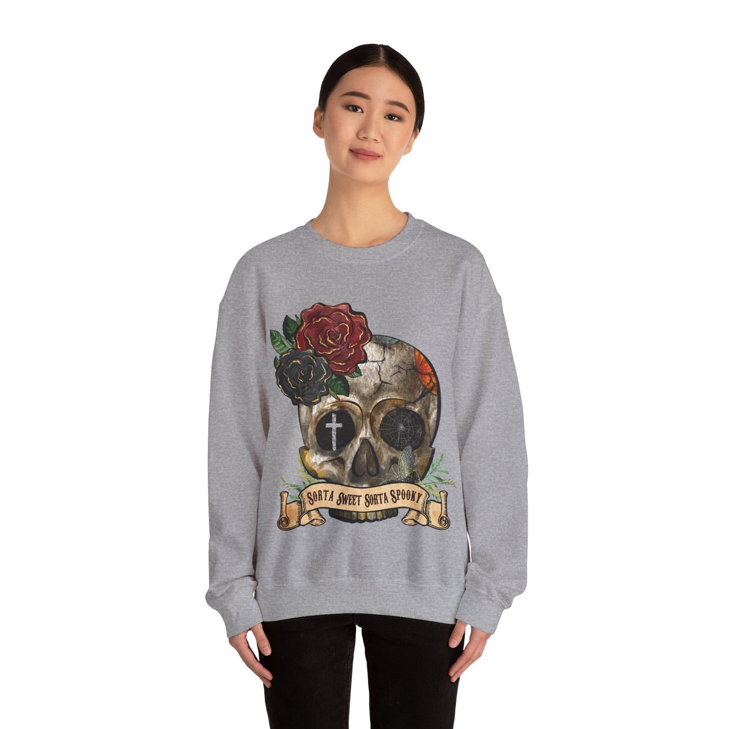 Goth Sweatshirt Skull Graphic Pullover Sweater | Gothic Gifts For Teens Halloween Outfit | Sorta Sweet Sorta Spooky