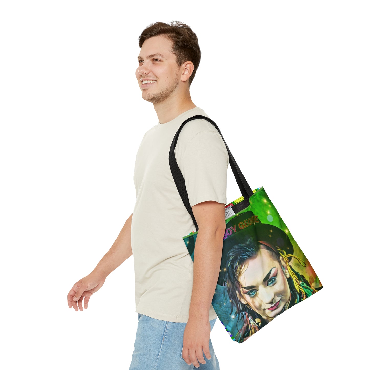 80s Style Pop Icon Retro Tote Bag - Cassette Tapes Pattern in Neon Colors Design For Women