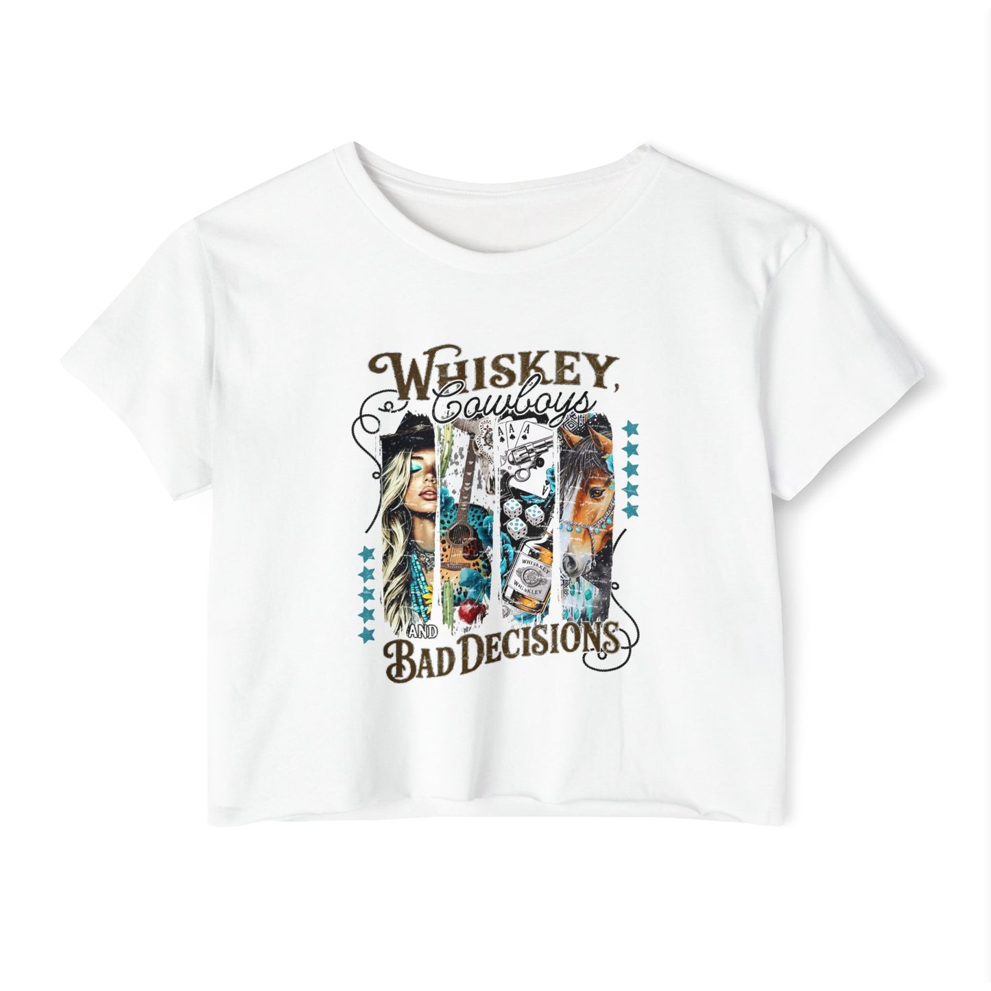 Whiskey Cowboy Bad Decisions Crop Top For Women, Western Gifts For Her, Cowgirl T-Shirt Croptop Rodeo TShirt Merch