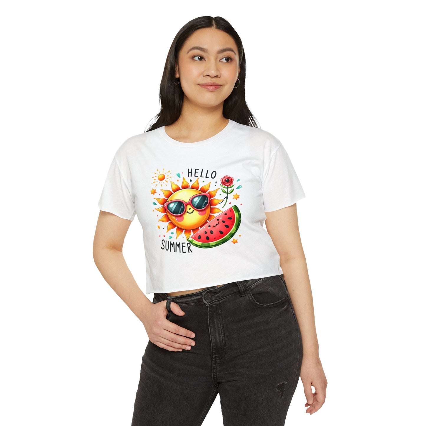 Watermelon Crop Top For Women, Sun Gifts For Her, Beach T-Shirt Croptop Casual Summer TShirt Merch
