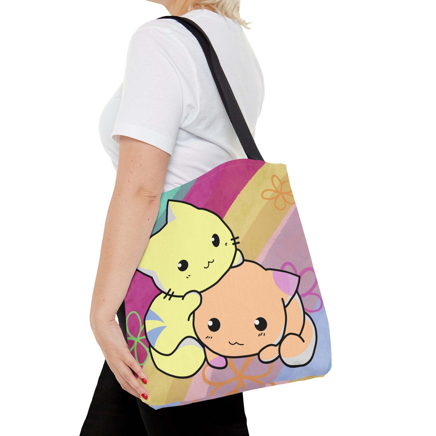 2 Cats Tote Bag - Rainbow Pattern Design For Women