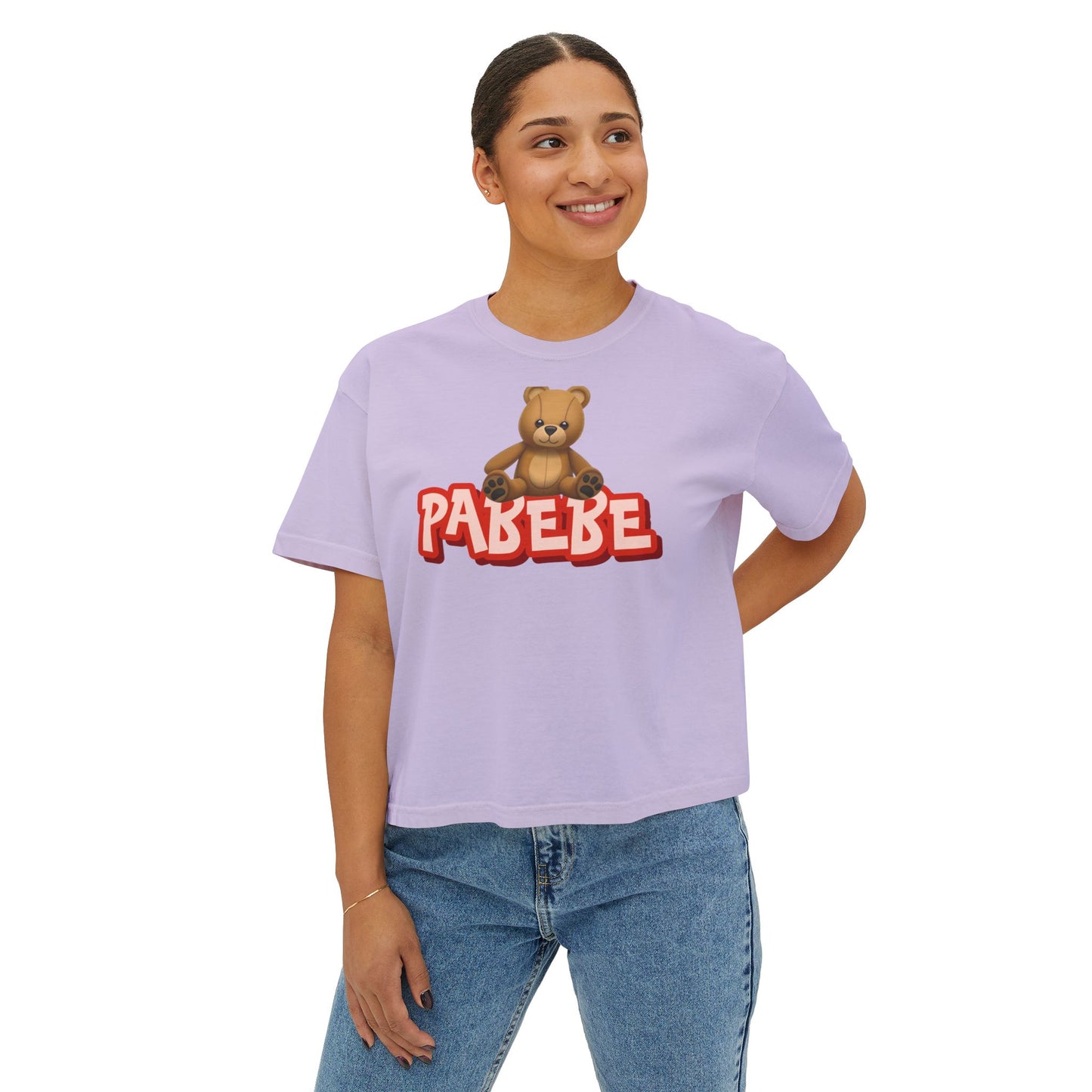 Pabebe Graphic Tee, Boxy Croptop, Pinoy Shirt, Casual Crop Top, Filipino Gift for Her, Comfort Colors Tshirt Brown Teddy Bear