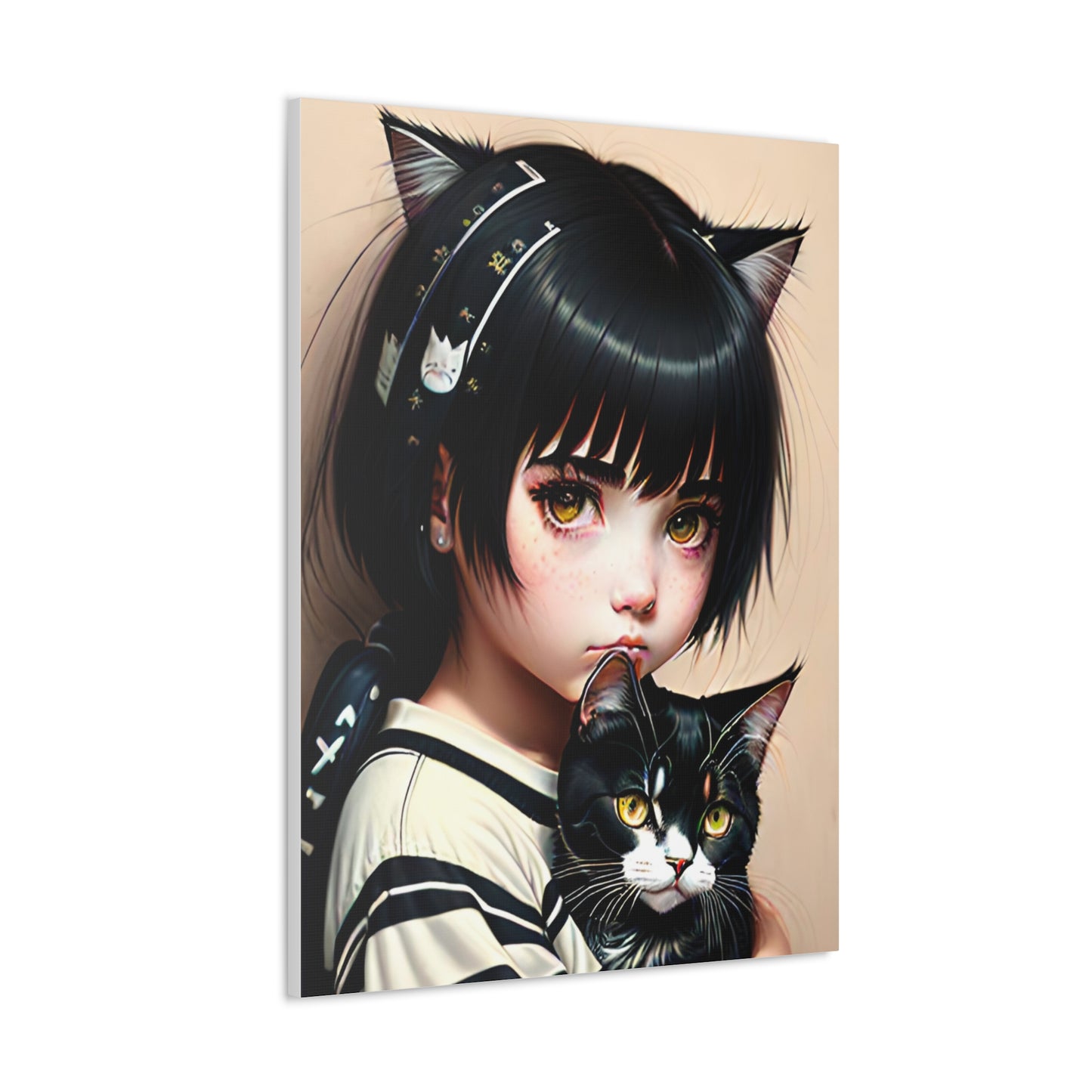 Cat Art Canvas Gallery Wrap 30x40 Wall Art Girl Portrait