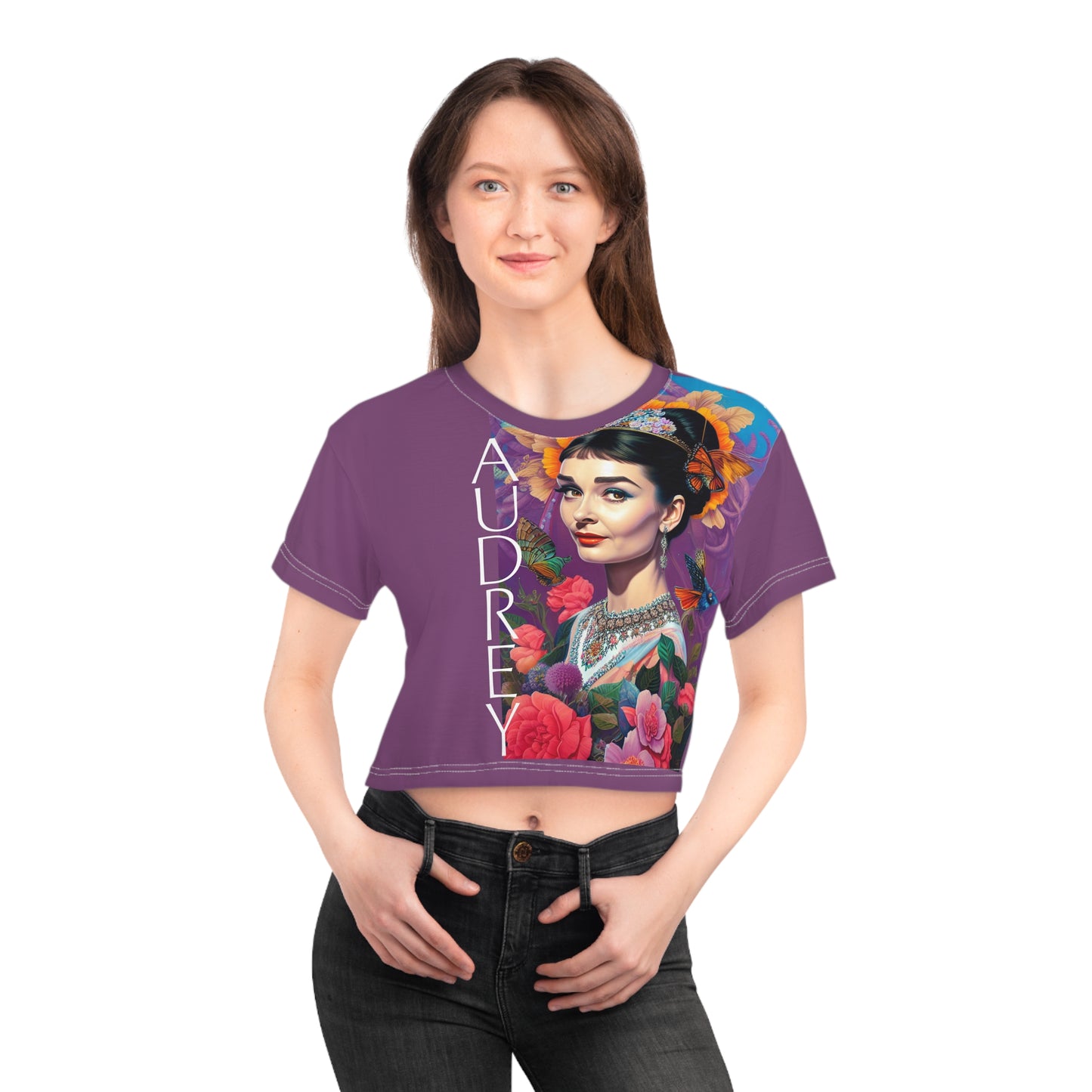 Audrey T-Shirt Cute Crop Tops | Croppe'd Graphic Tee | Movie T Shirt Women Trendy Gifts For Her | Teen T Shirt Design Back To School Apparel