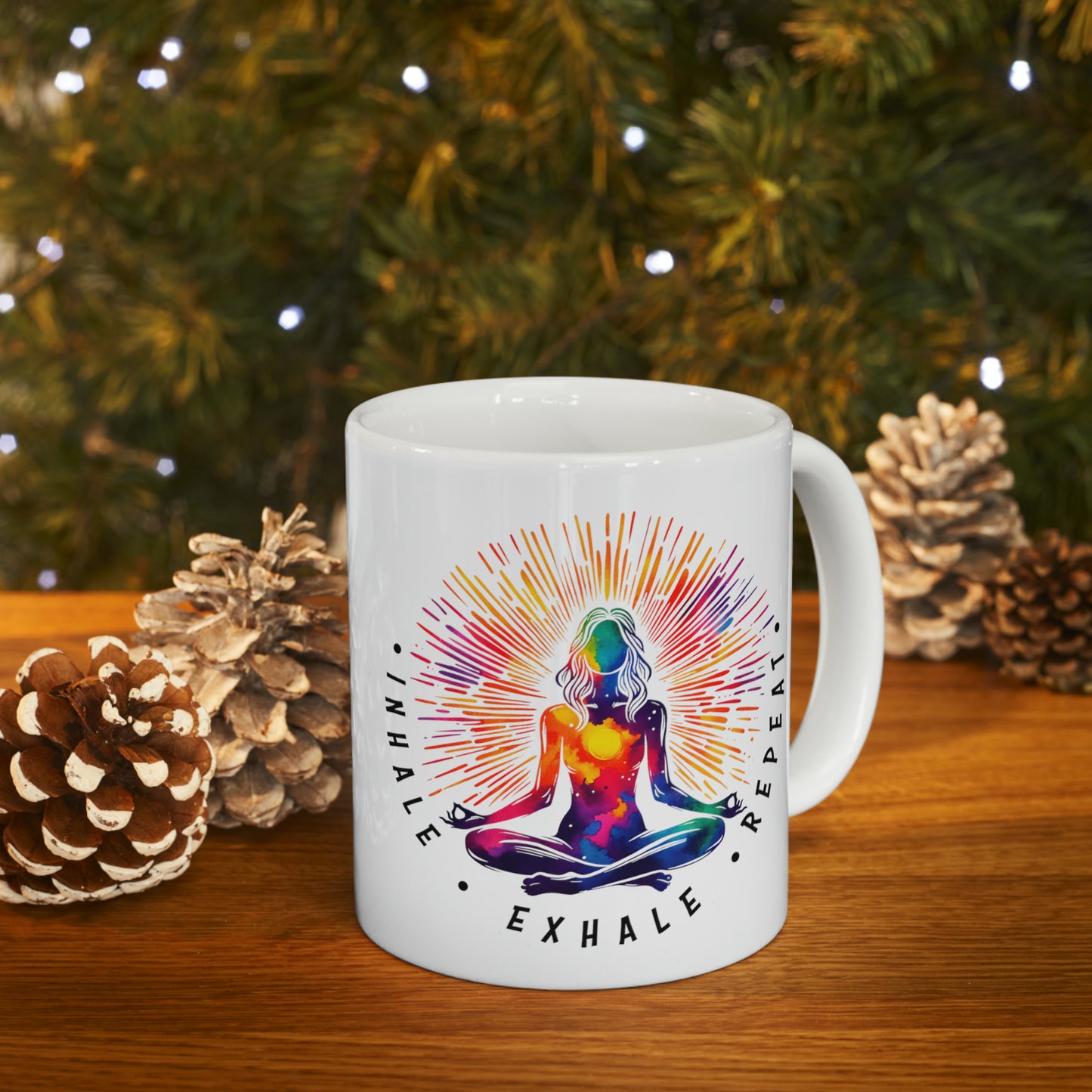 Yoga Coffee Mug, Namaste Ceramic Mug 11oz, Meditation Gifts For Her, Chakra Gift For Mom, Inhale Exhale Repeat