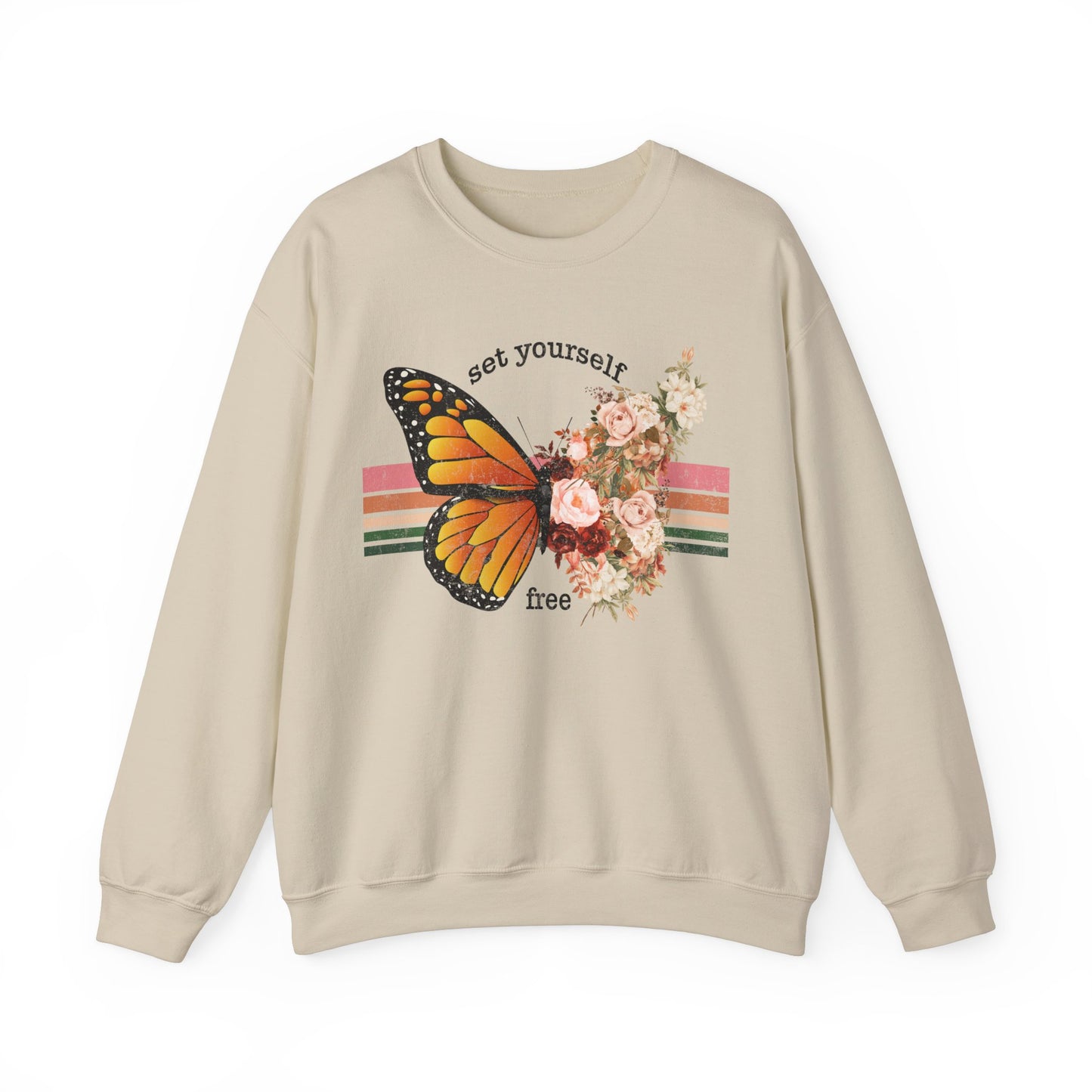 Butterfly Sweatshirt Floral Graphic Pullover Sweater | Motivational Gifts For Mom - Set Yourself Free