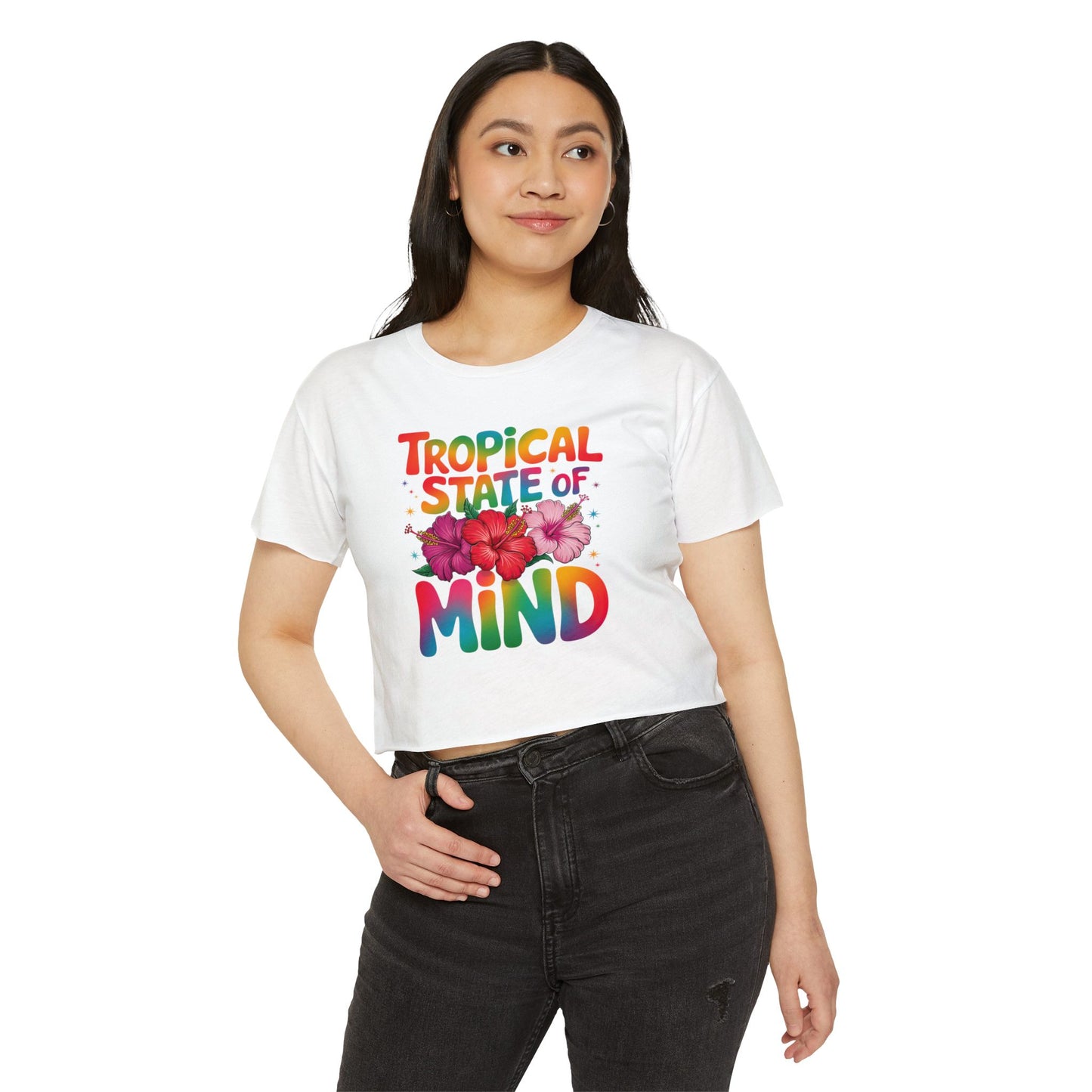 Summer Crop Top For Women, Beach Gifts For Her, Travel T-Shirt Croptop TShirt Merch, Tropical State Of Mind