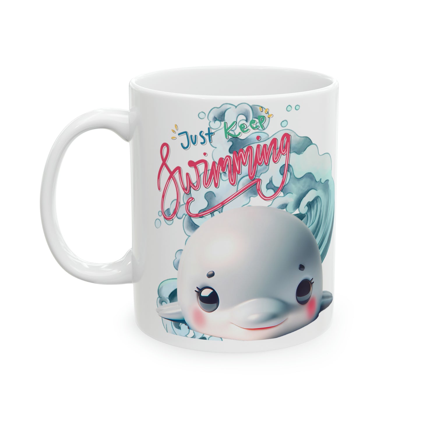 Whale Coffee Mug | Motivational Ceramic Mug 11oz | Beach Gift For Ocean Lovers | Inspirational Gifts For Teens | Just Keep Swimming