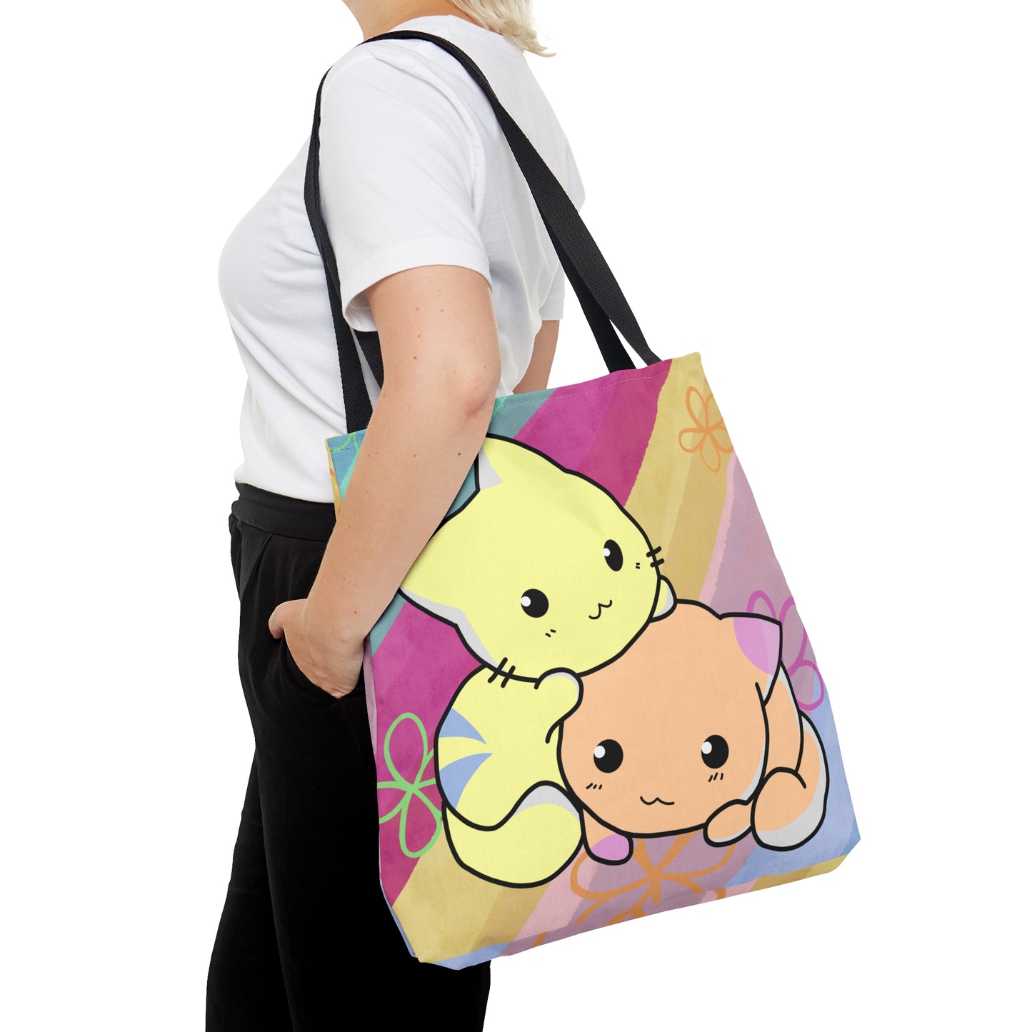 2 Cats Tote Bag - Rainbow Pattern Design For Women