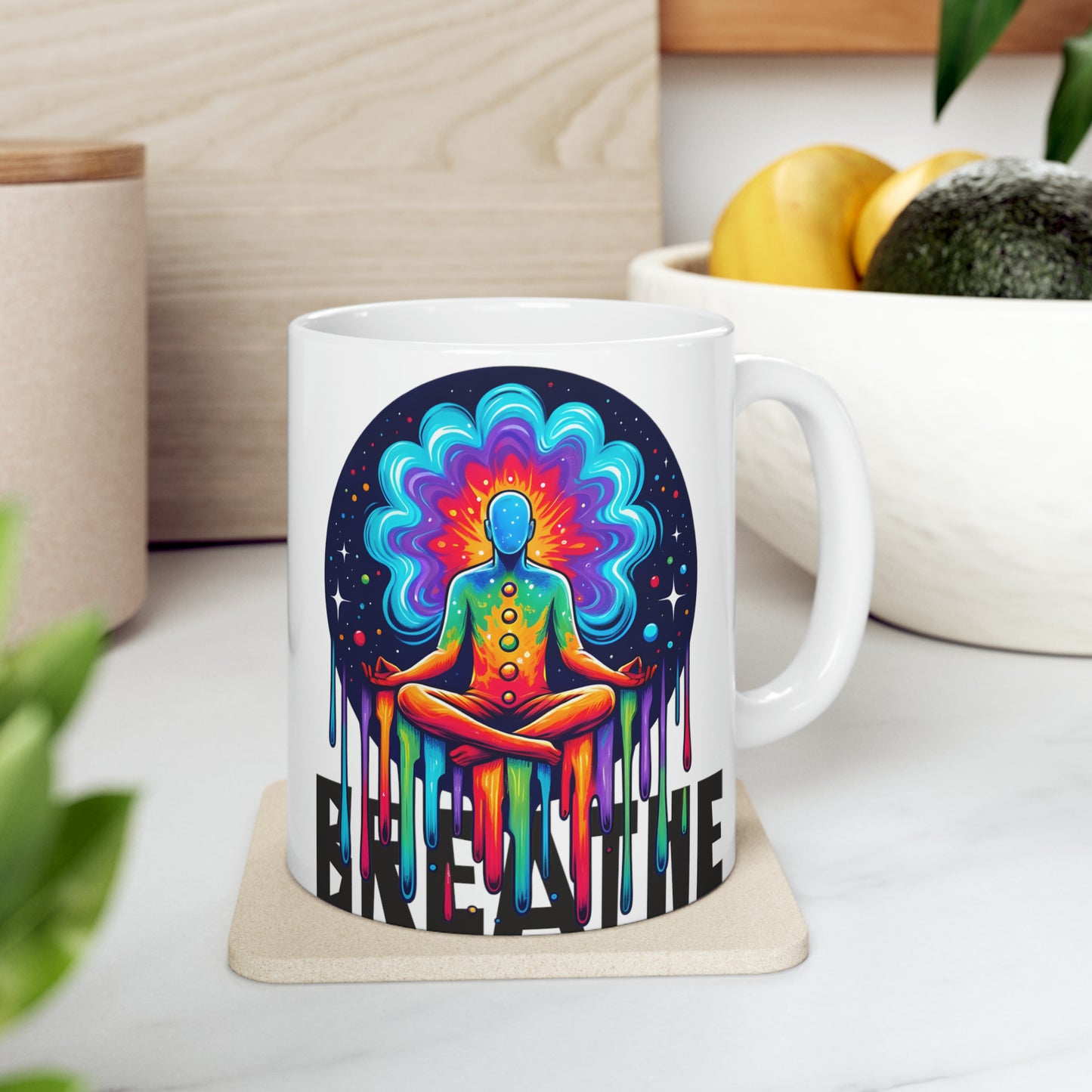 Yoga Coffee Mug, Namaste Ceramic Mug 11oz, Meditation Gifts For Him, Chakra Gift For Dad, Breathe