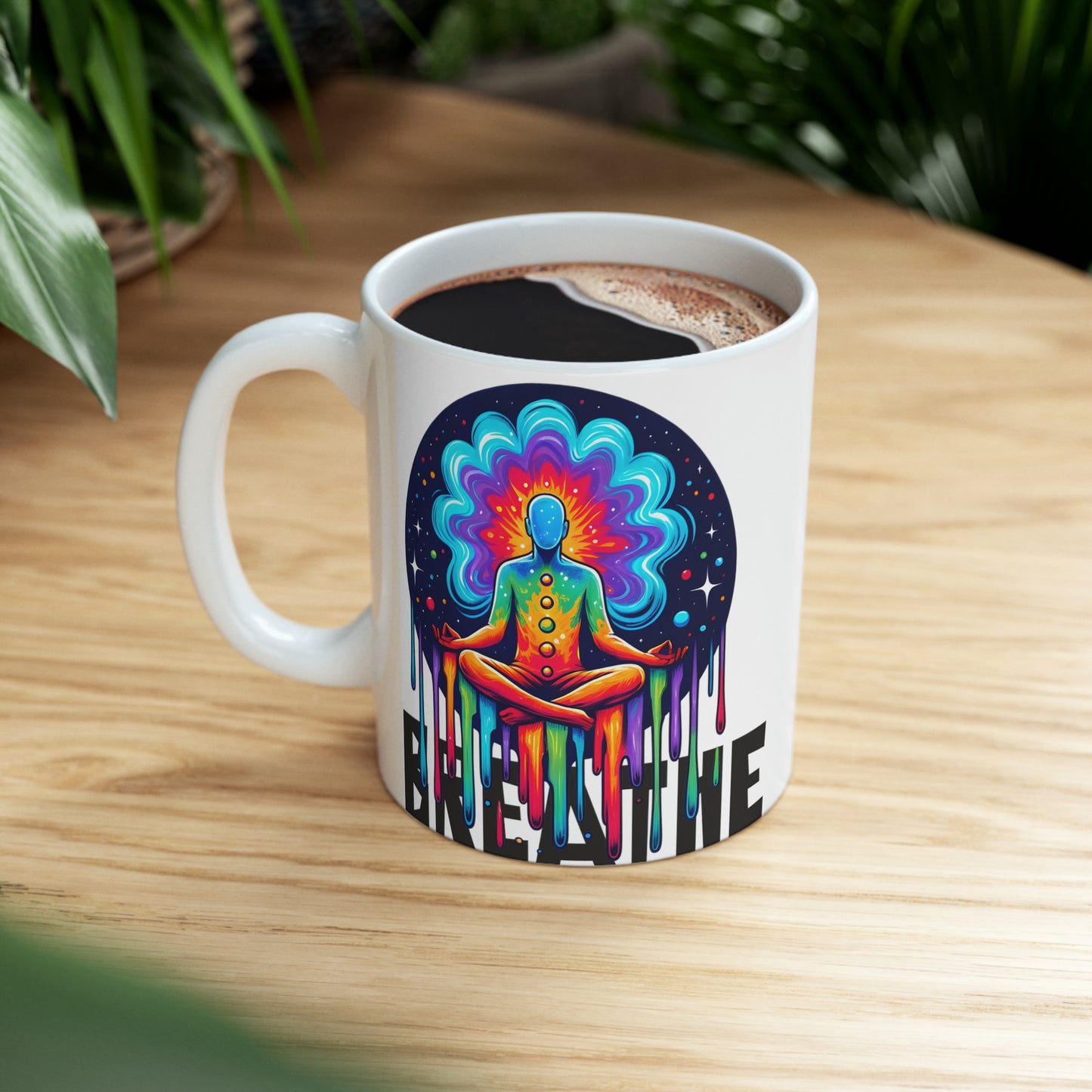 Yoga Coffee Mug, Namaste Ceramic Mug 11oz, Meditation Gifts For Him, Chakra Gift For Dad, Breathe