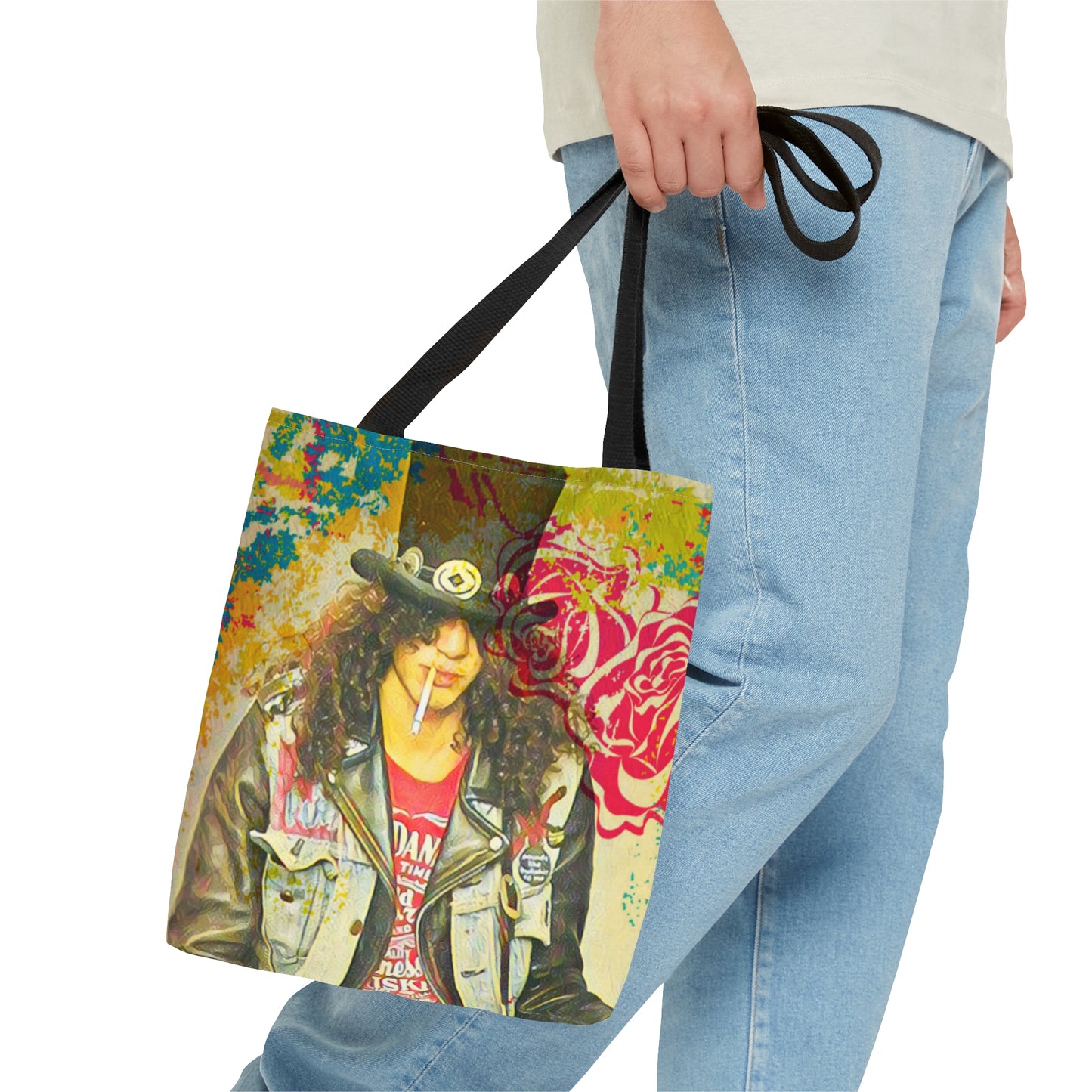 80s Rock Band Tote Bag - Gold Honeycomb In Black Design For Women
