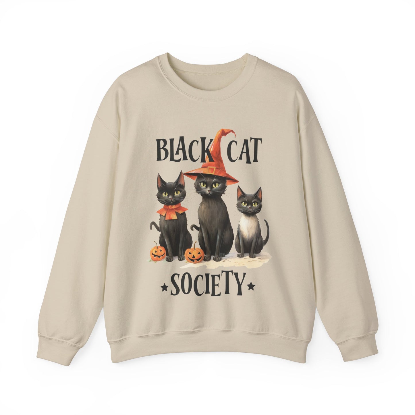 Cat Sweatshirt Halloween Graphic Pullover Sweater | Retro Gifts For Mom Cat Gift For Cat Lovers | Black Cat Society