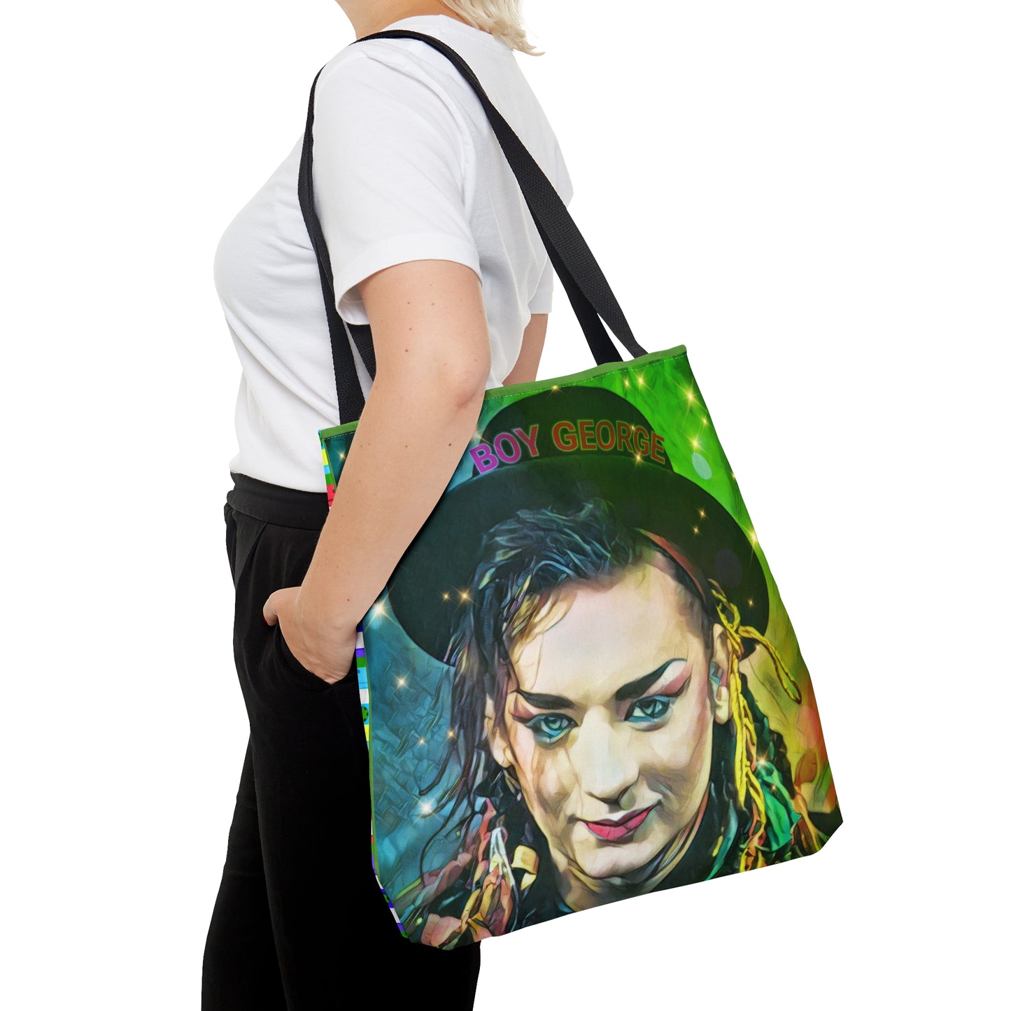 80s Style Pop Icon Retro Tote Bag - Cassette Tapes Pattern in Neon Colors Design For Women