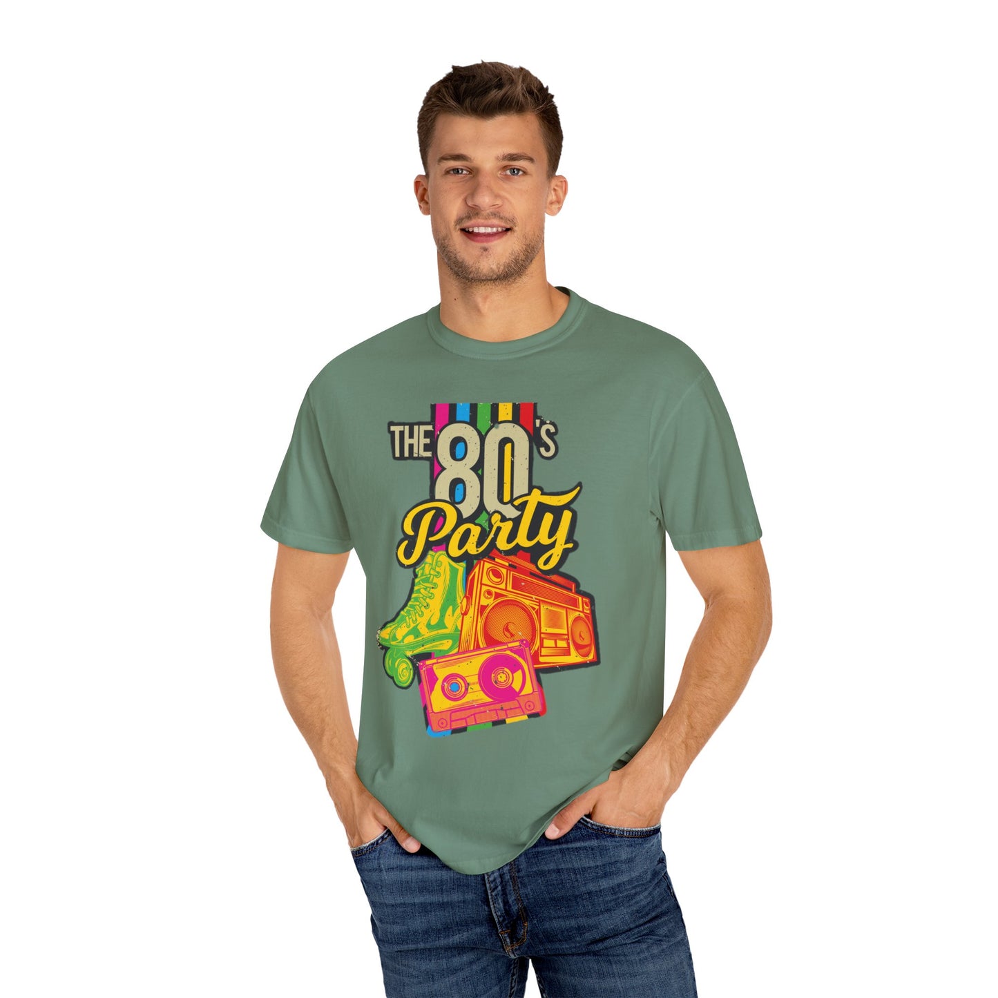 80s Party Comfort Colors Tshirt | Mens T-Shirt Graphic Tees Men Shirt Casual | Comfy Loose Fit Summer Clothes | Cotton Street Wear Clothing College Fashion