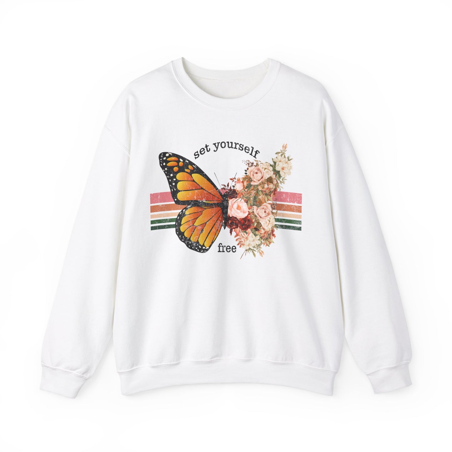 Butterfly Sweatshirt Floral Graphic Pullover Sweater | Motivational Gifts For Mom - Set Yourself Free