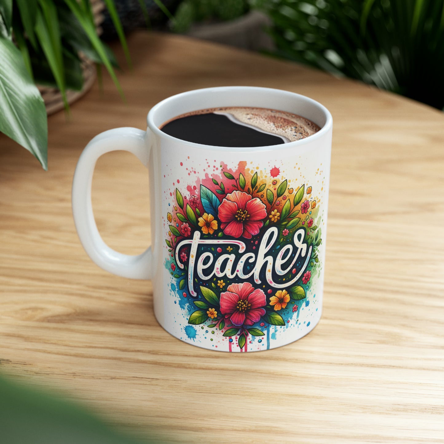 Teacher Coffee Mug, Customized Ceramic Mug 11oz, Floral Gifts For Coffee Lovers, School Gift For Teachers