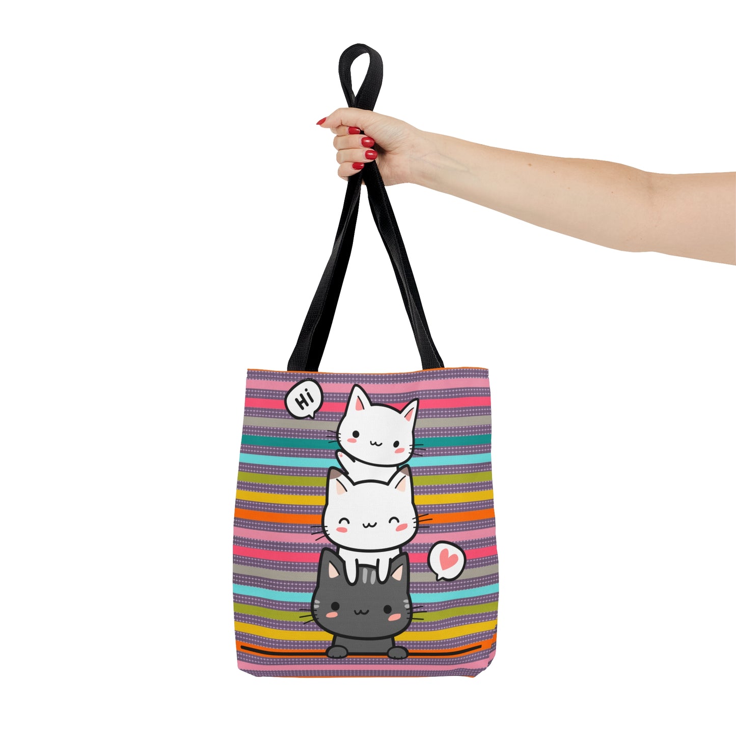 3 Cute Cats Tote Bag - Rainbow Pattern Design For Women