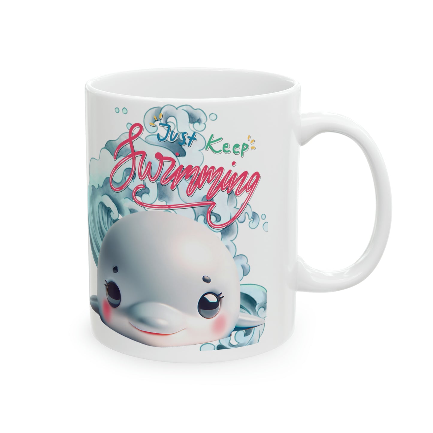Whale Coffee Mug | Motivational Ceramic Mug 11oz | Beach Gift For Ocean Lovers | Inspirational Gifts For Teens | Just Keep Swimming