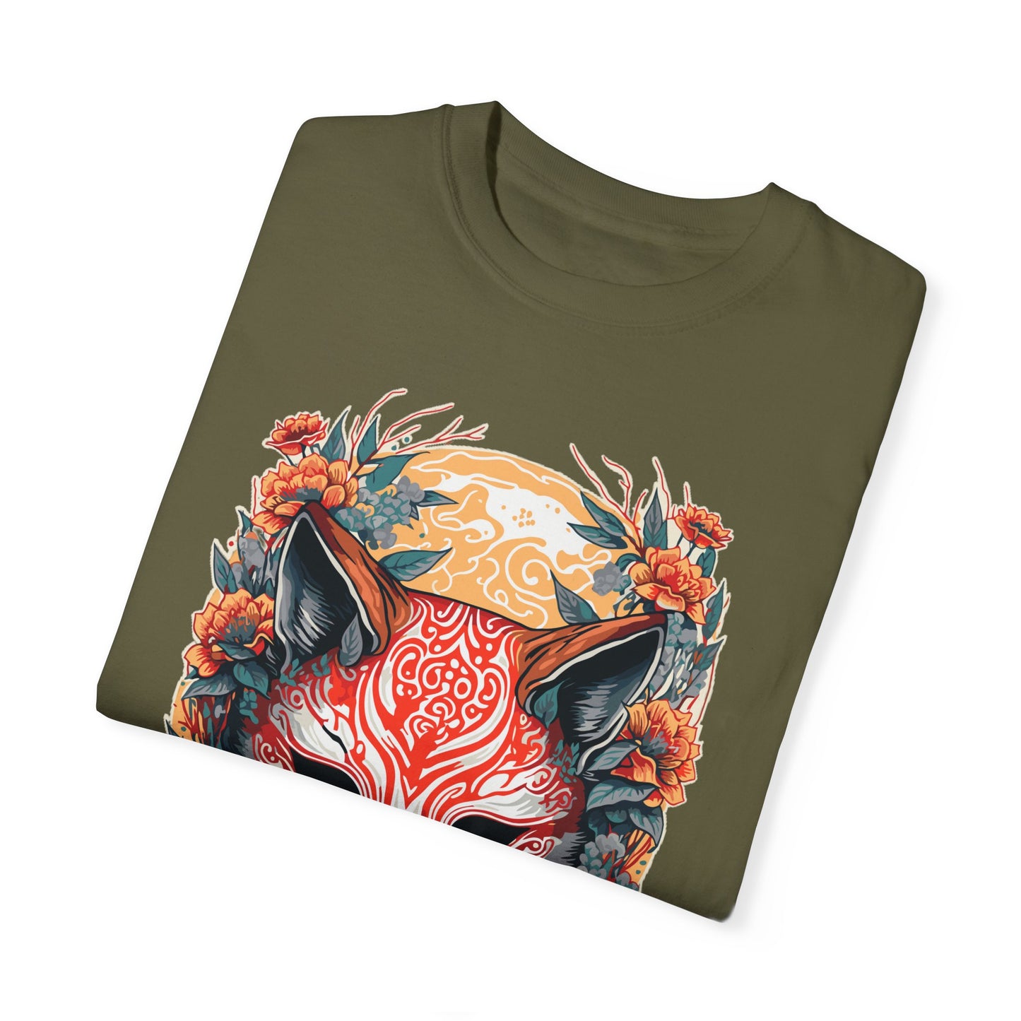 Japanese Kitsune Mask Comfort Colors Tshirt | Mens T-Shirt Graphic Tees Men Shirt Casual | Comfy Loose Fit Summer Clothes | Cotton Street Wear Clothing College Fashion