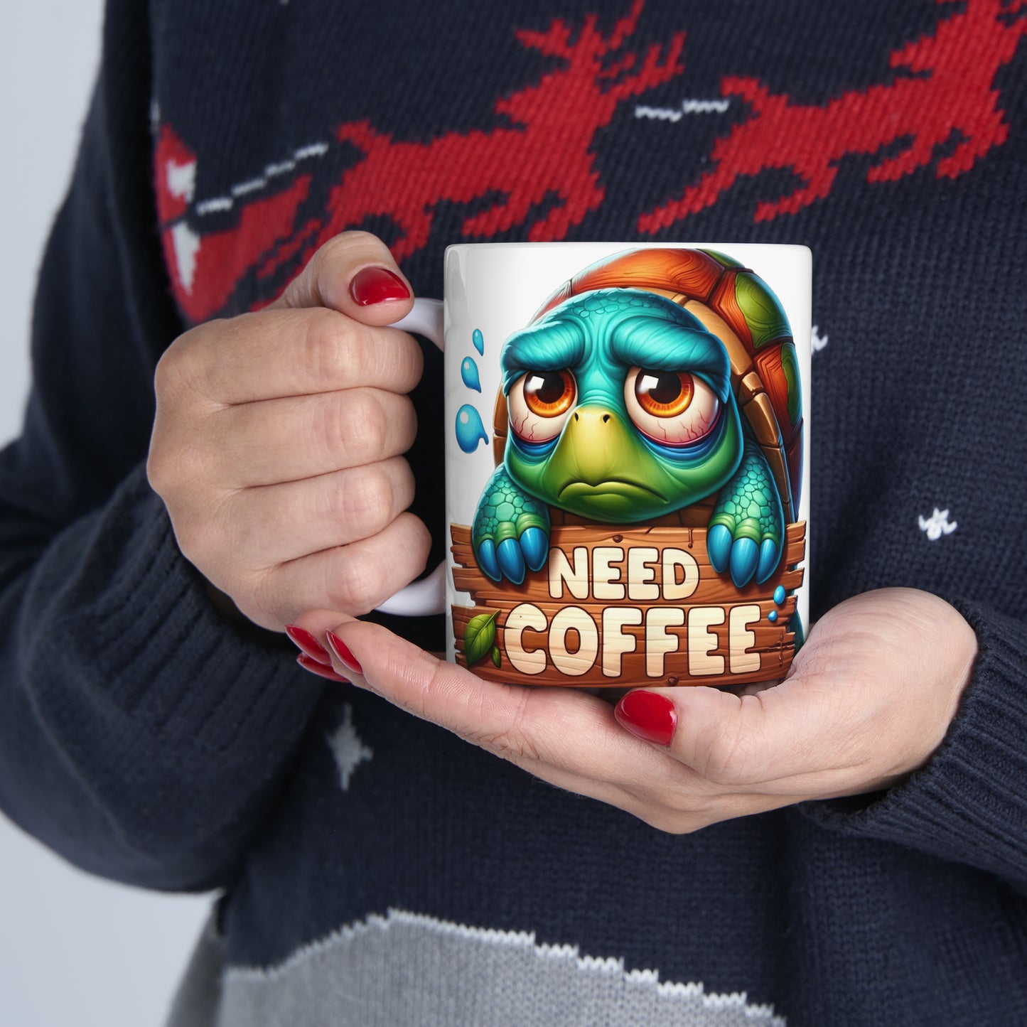 Turtle Coffee Mug, Custom Ceramic Mug 11oz, Coworker wGifts For Coffee Lovers, Funny Gift For Animal Lovers, Need Coffee