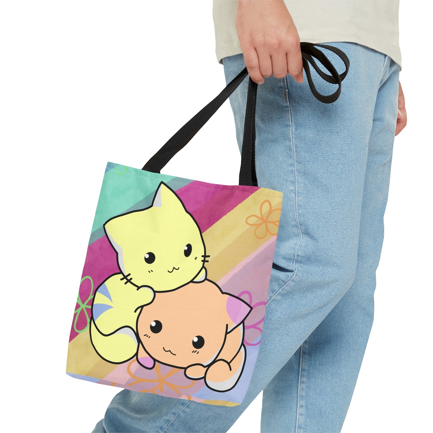 2 Cats Tote Bag - Rainbow Pattern Design For Women
