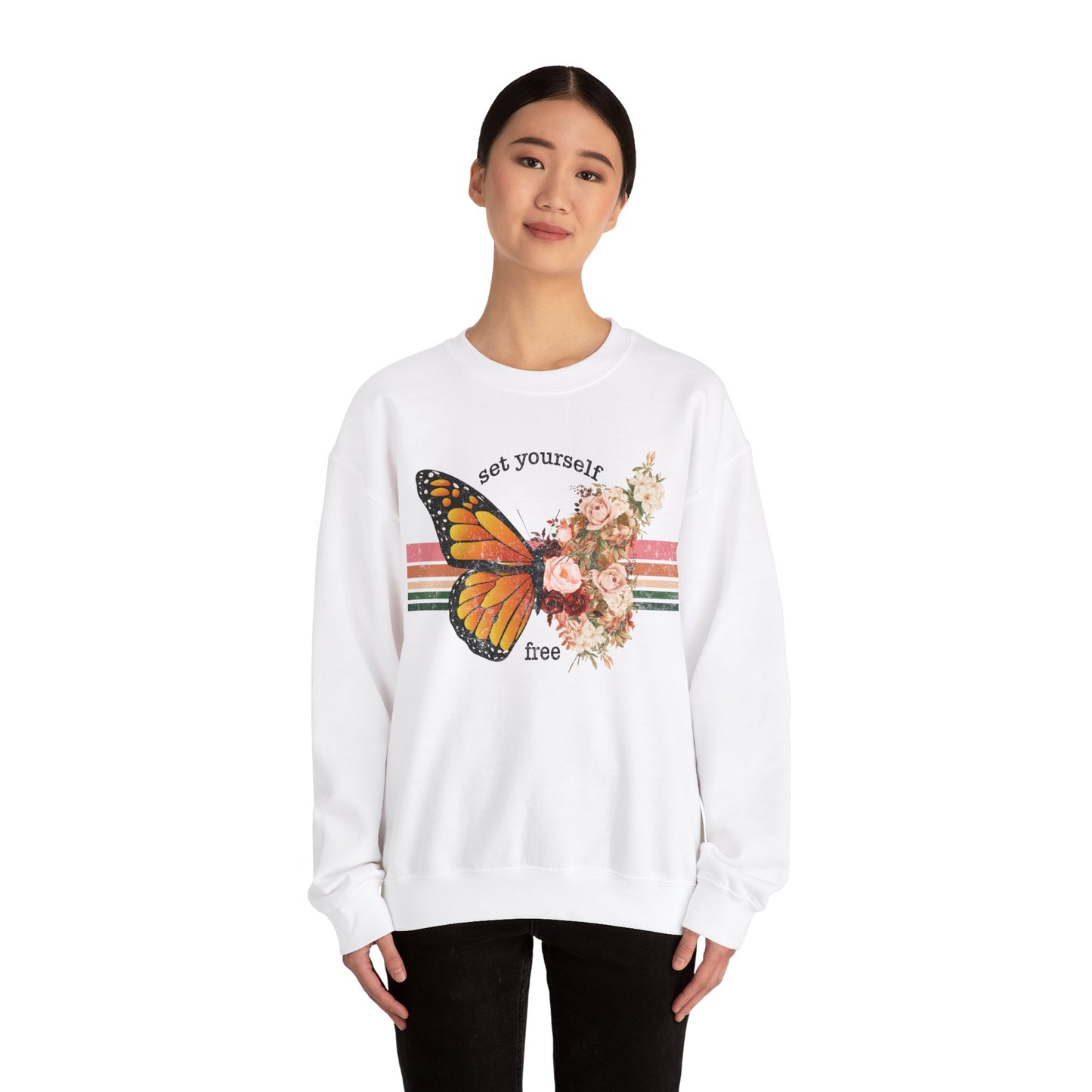Butterfly Sweatshirt Floral Graphic Pullover Sweater | Motivational Gifts For Mom - Set Yourself Free