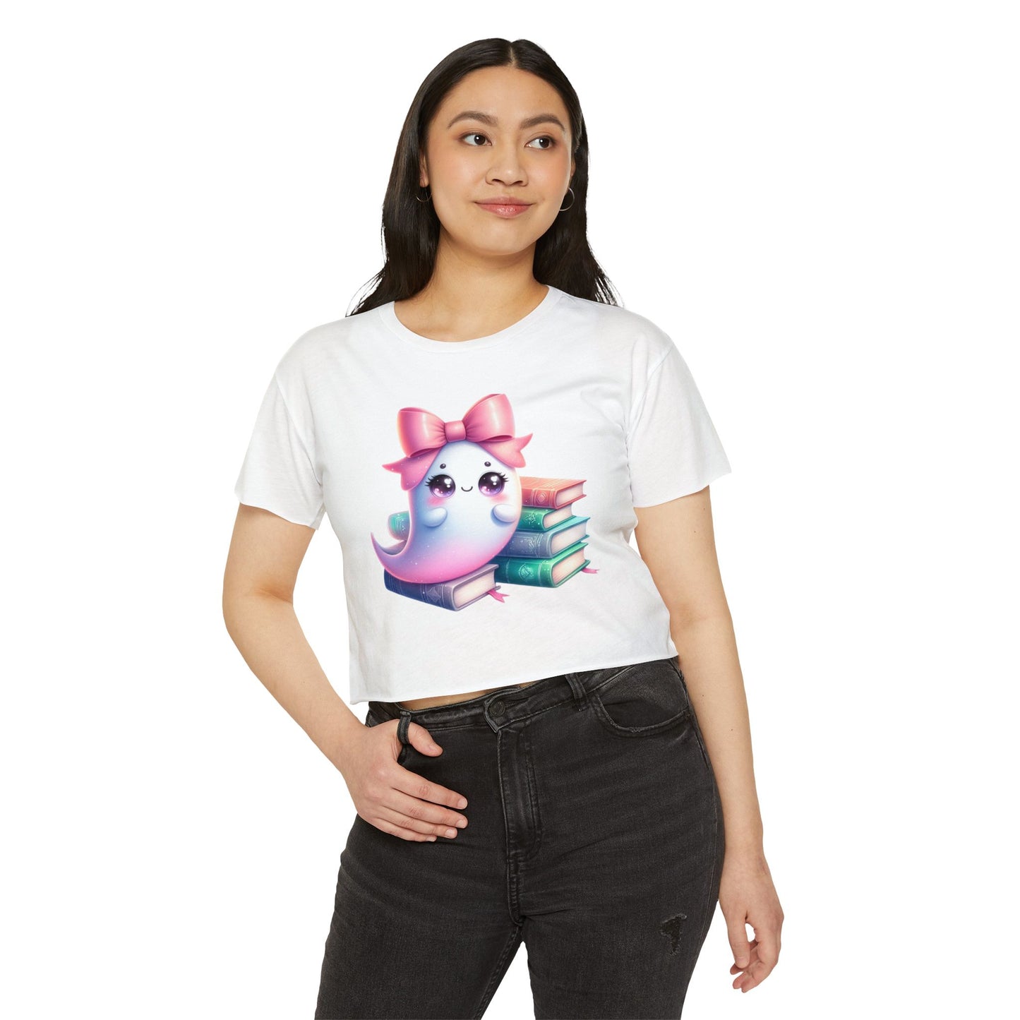 Kawaii Ghost Crop Top For Women, Bookish Gifts For Her, Books T-Shirt Croptop Sarcastic TShirt Merch