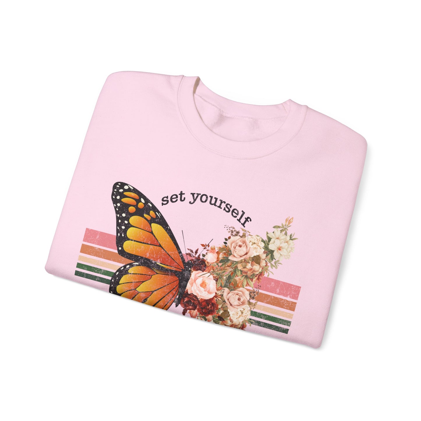 Butterfly Sweatshirt Floral Graphic Pullover Sweater | Motivational Gifts For Mom - Set Yourself Free