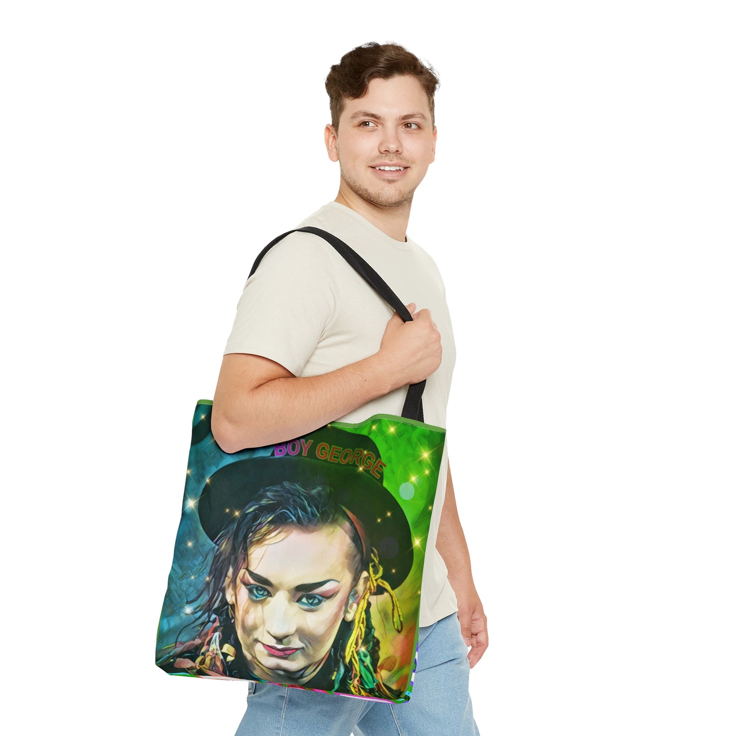 80s Style Pop Icon Retro Tote Bag - Cassette Tapes Pattern in Neon Colors Design For Women