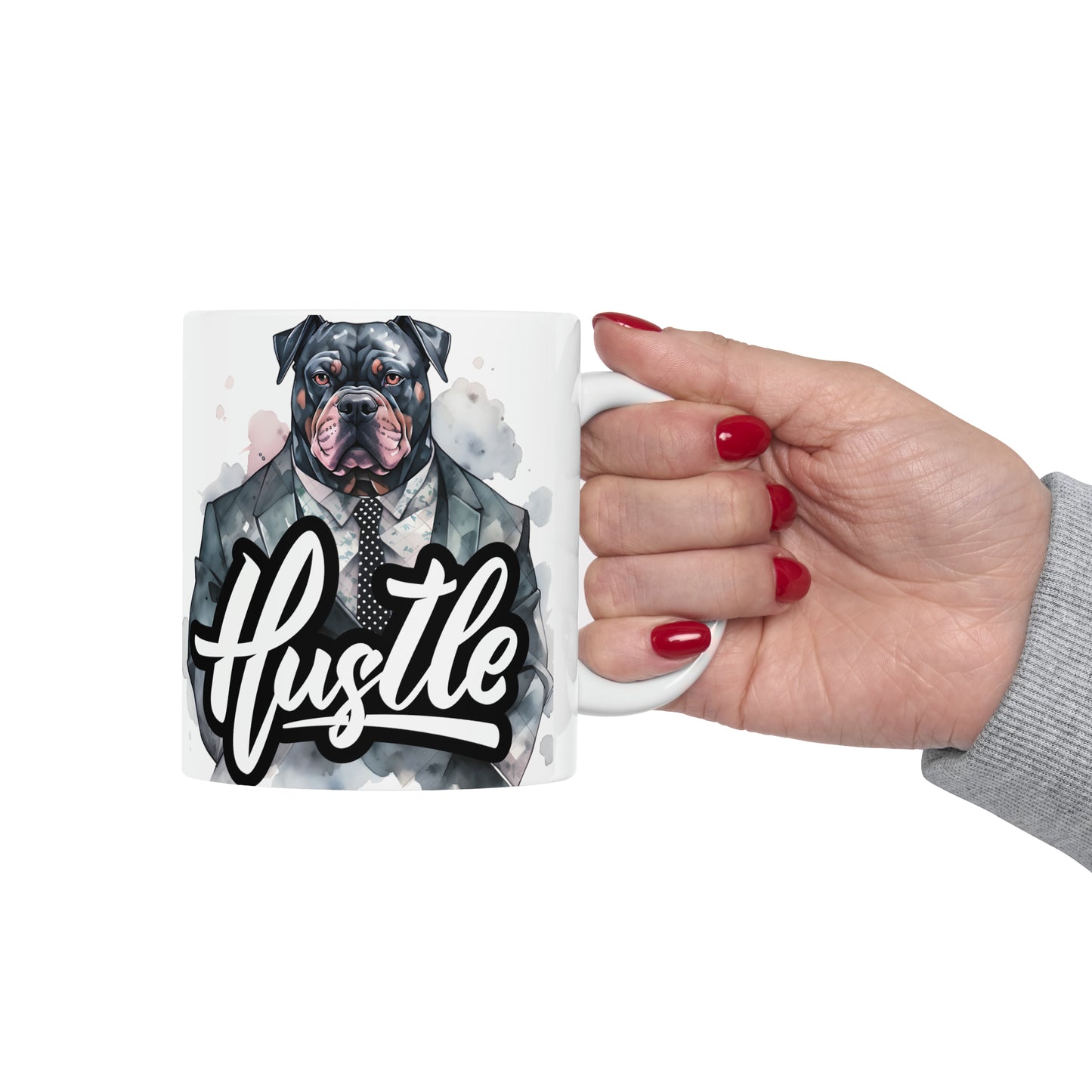 Pitbull Coffee Mug, Hustle Ceramic Mug 11oz, Small Business Gifts For Dog Lovers, Father Gift For Dad