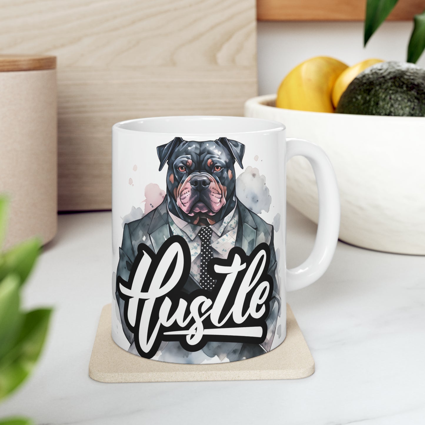 Pitbull Coffee Mug, Hustle Ceramic Mug 11oz, Small Business Gifts For Dog Lovers, Father Gift For Dad