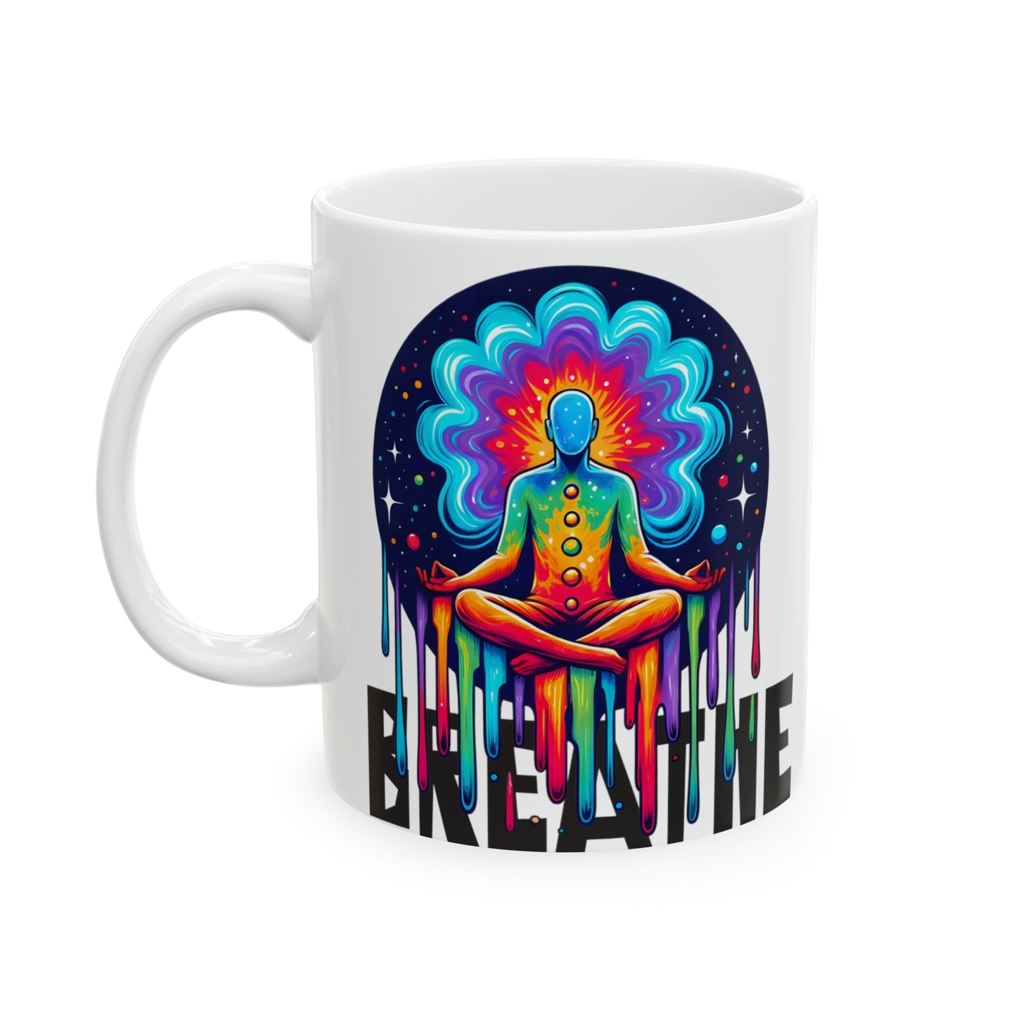 Yoga Coffee Mug, Namaste Ceramic Mug 11oz, Meditation Gifts For Him, Chakra Gift For Dad, Breathe