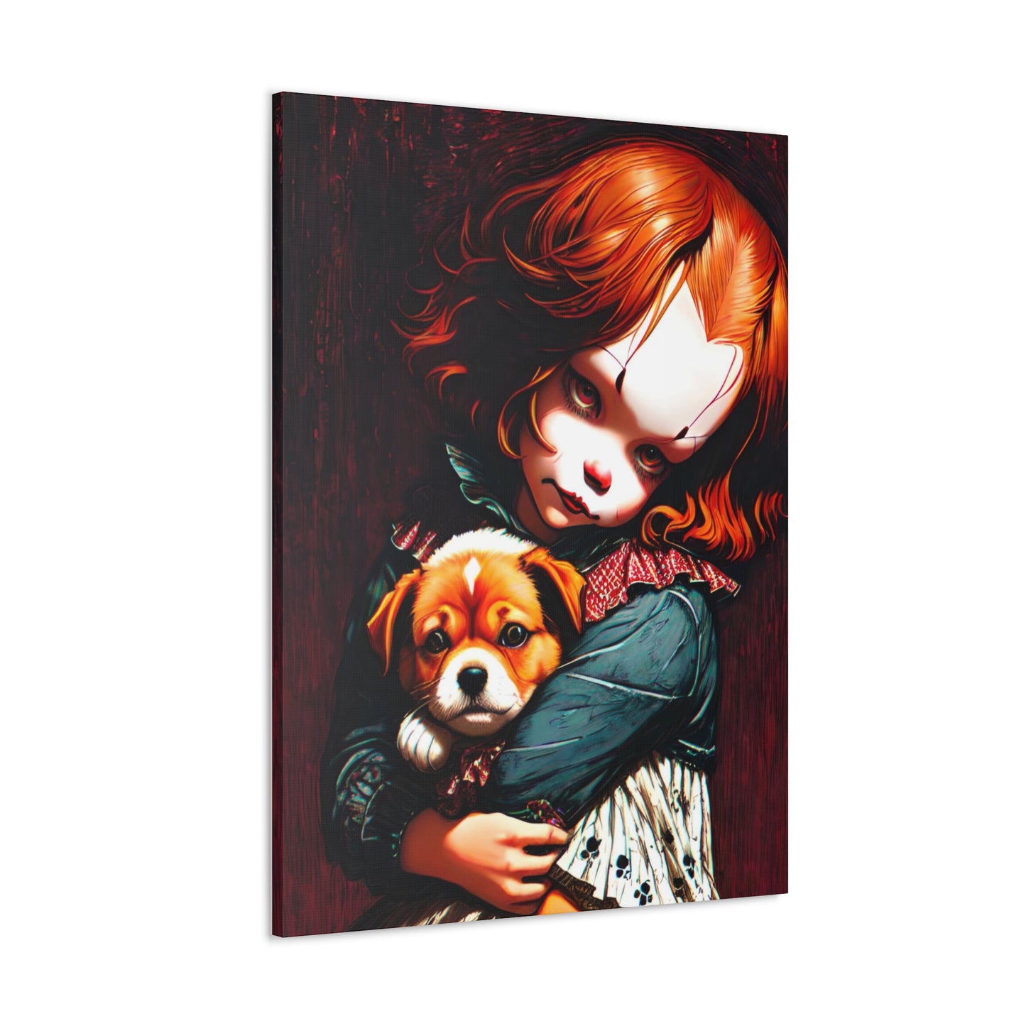 Creepy Clown Girl Holding A Dog Canvas Gallery Wrap 30x40 Wall Hang Colorful Print