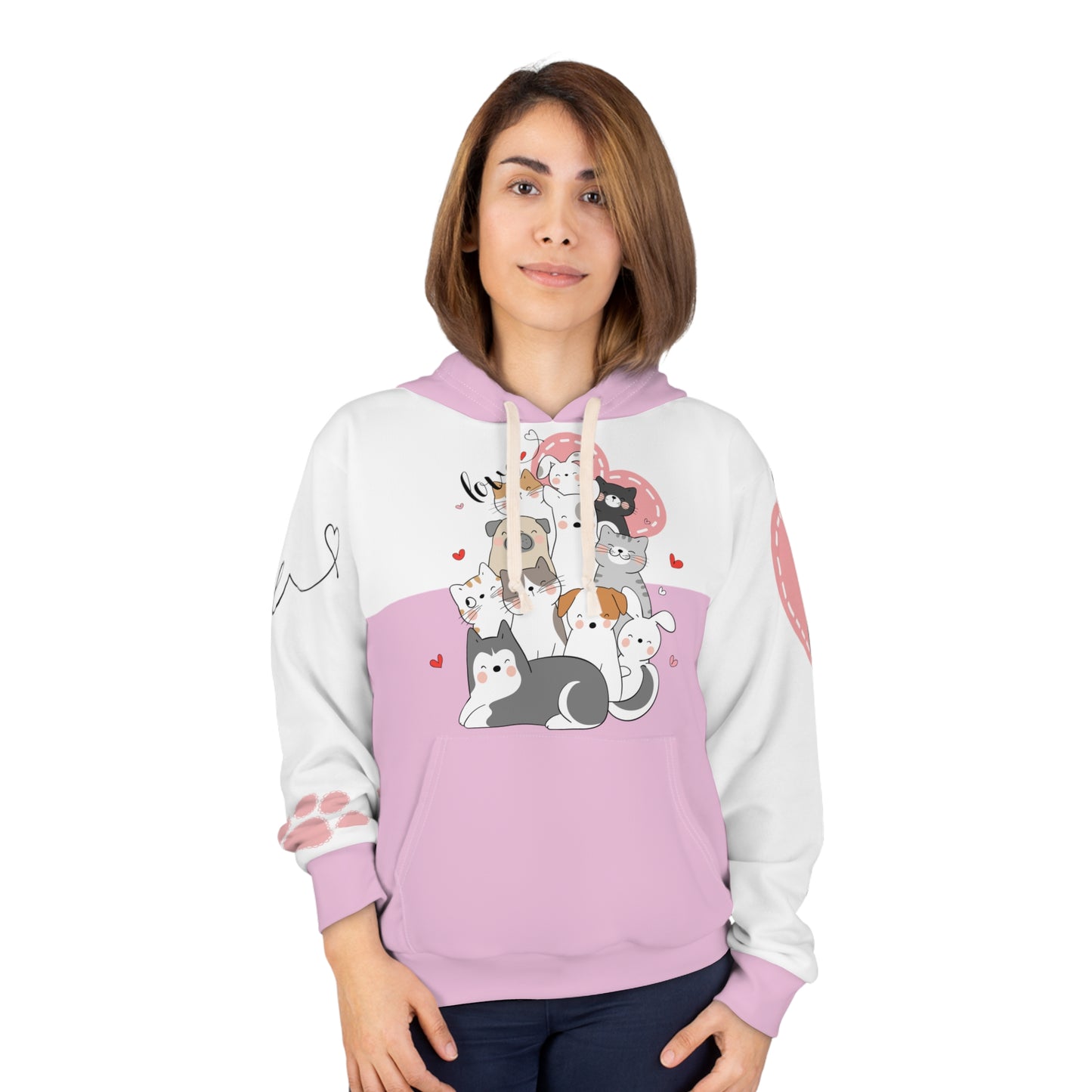 AOP Unisex Pullover Hoodie / Pastel Purple Cat Dog All Over Print Hoodie / Aesthetic Pullover Zipper Hooded Jacket