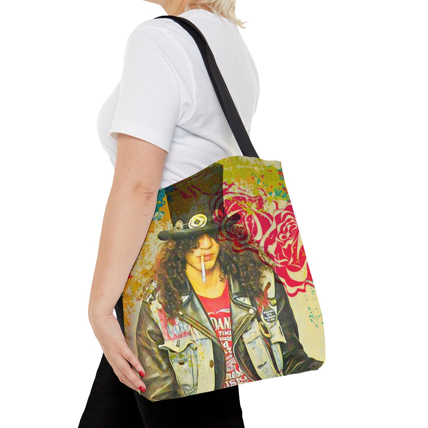 80s Rock Band Tote Bag - Gold Honeycomb In Black Design For Women