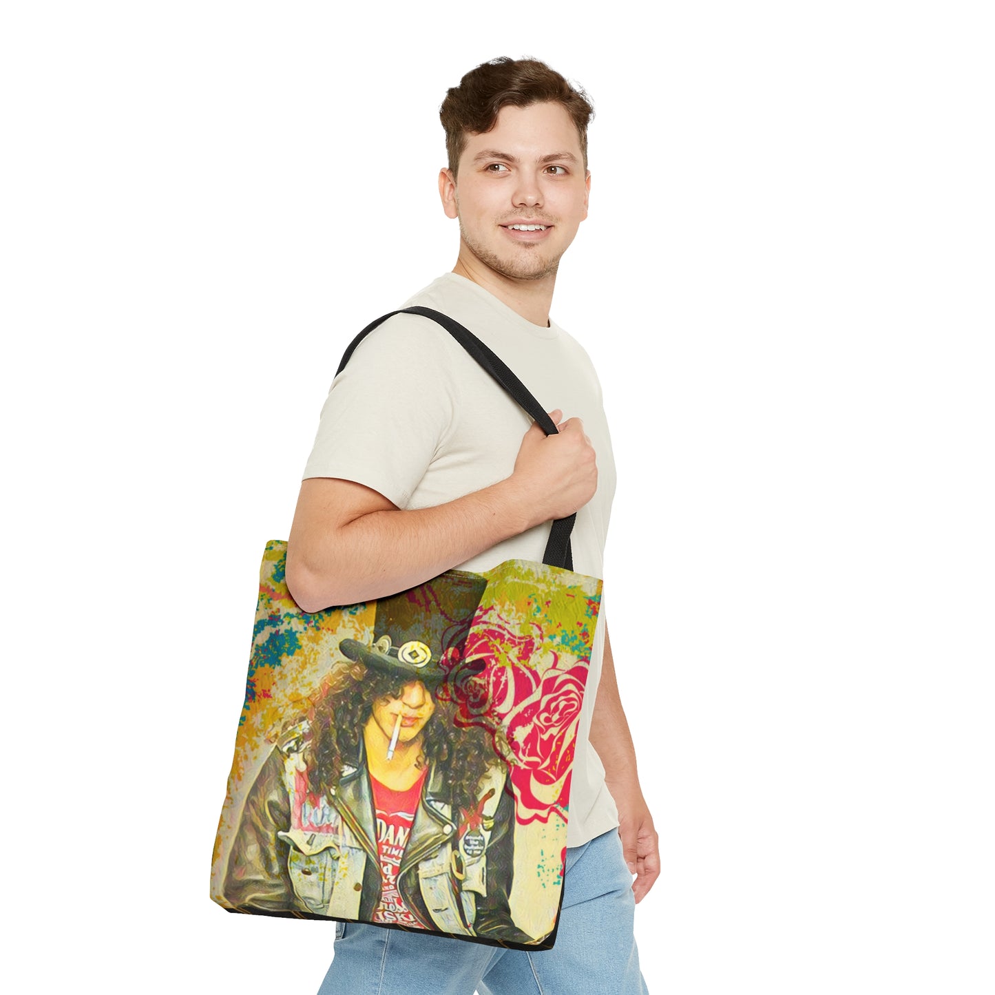 80s Rock Band Tote Bag - Gold Honeycomb In Black Design For Women
