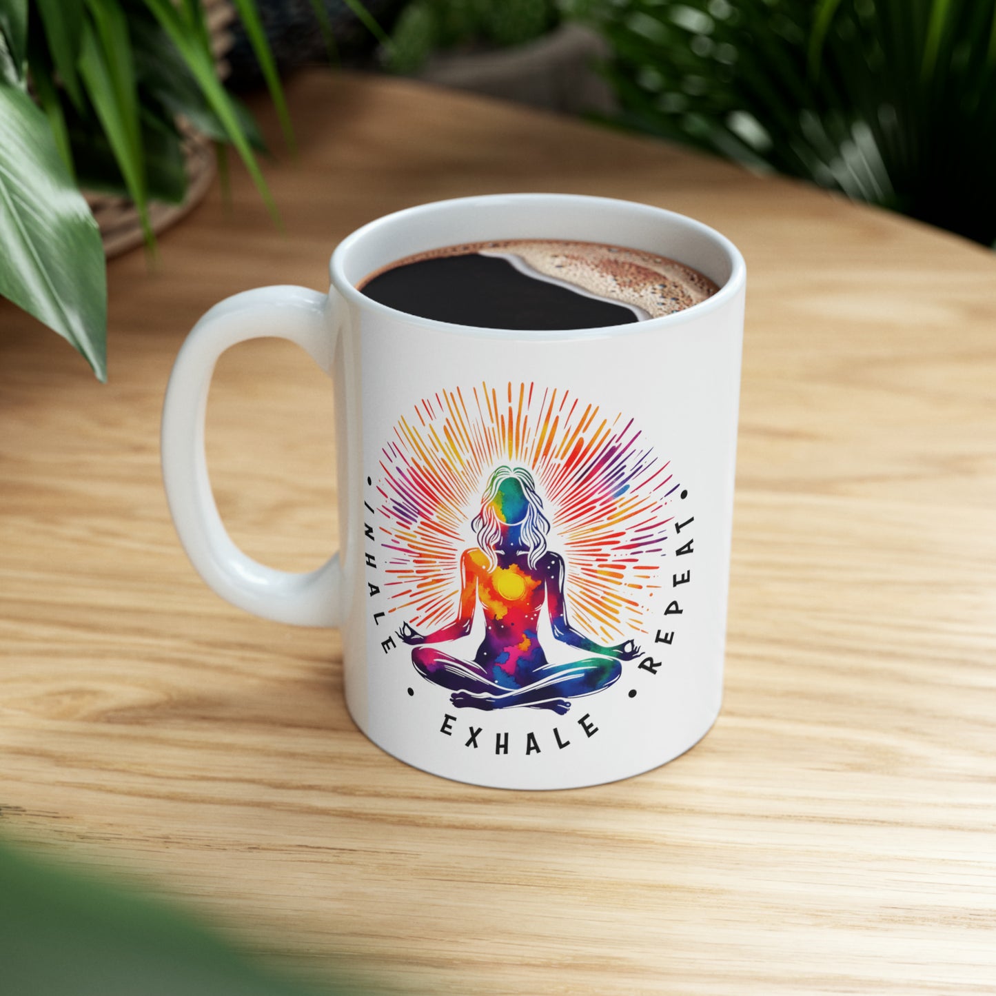 Yoga Coffee Mug, Namaste Ceramic Mug 11oz, Meditation Gifts For Her, Chakra Gift For Mom, Inhale Exhale Repeat