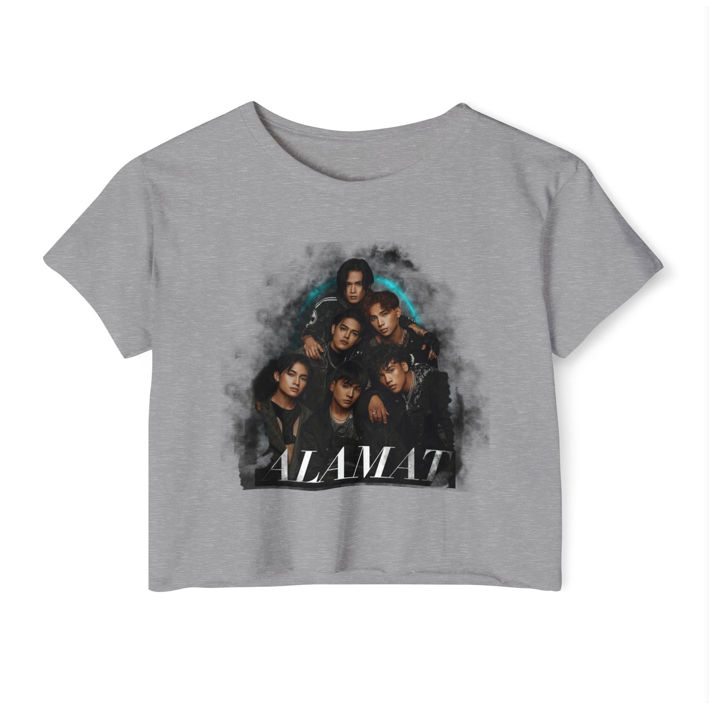 P-Pop Alamat crop top in gray featuring group design, perfect for festivals and casual wear.