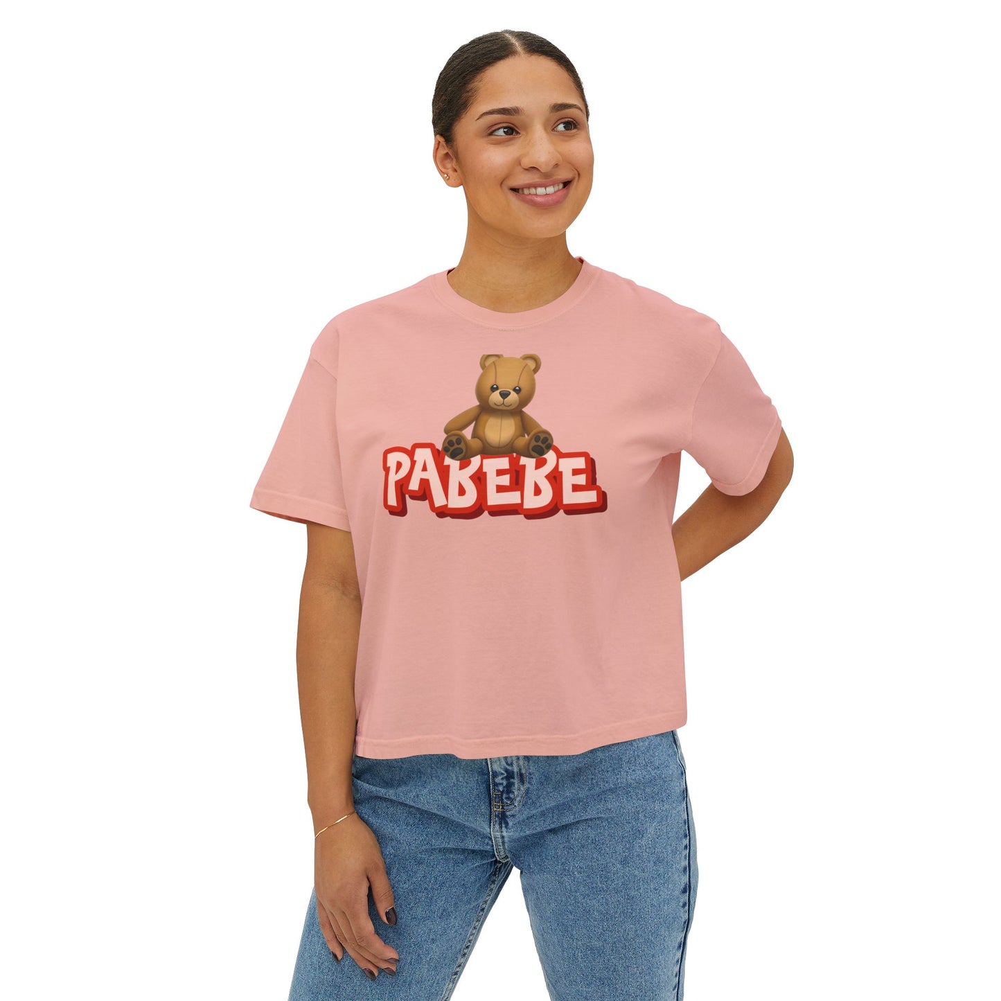 Pabebe Graphic Tee, Boxy Croptop, Pinoy Shirt, Casual Crop Top, Filipino Gift for Her, Comfort Colors Tshirt Brown Teddy Bear
