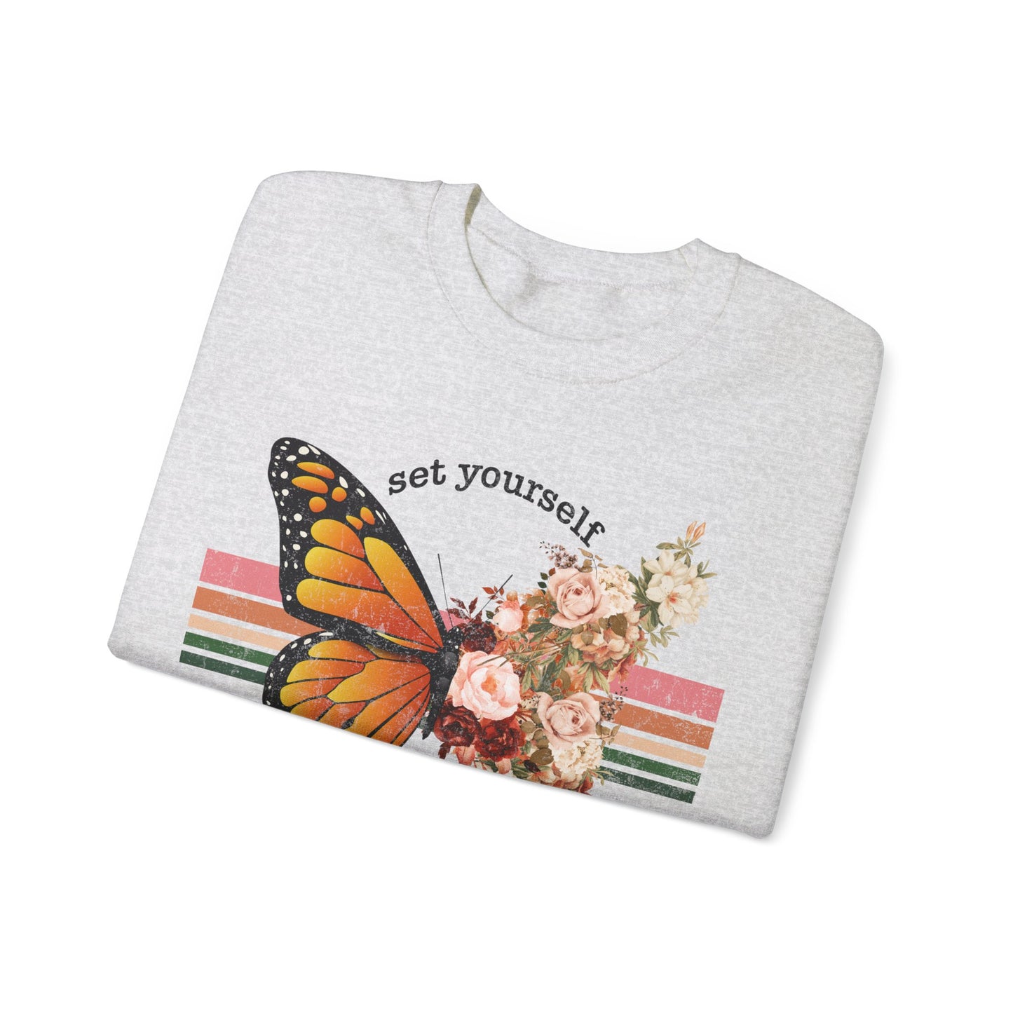 Butterfly Sweatshirt Floral Graphic Pullover Sweater | Motivational Gifts For Mom - Set Yourself Free