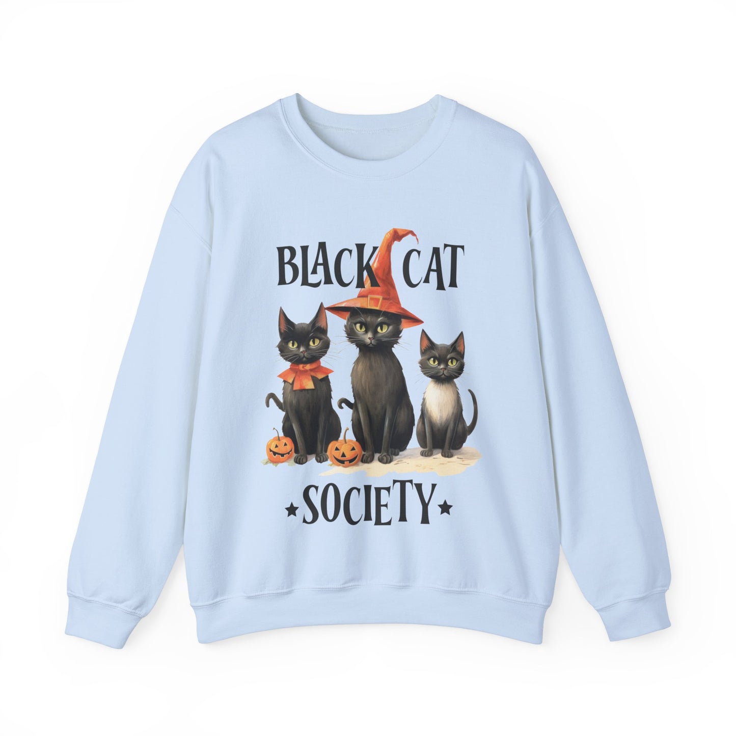 Cat Sweatshirt Halloween Graphic Pullover Sweater | Retro Gifts For Mom Cat Gift For Cat Lovers | Black Cat Society