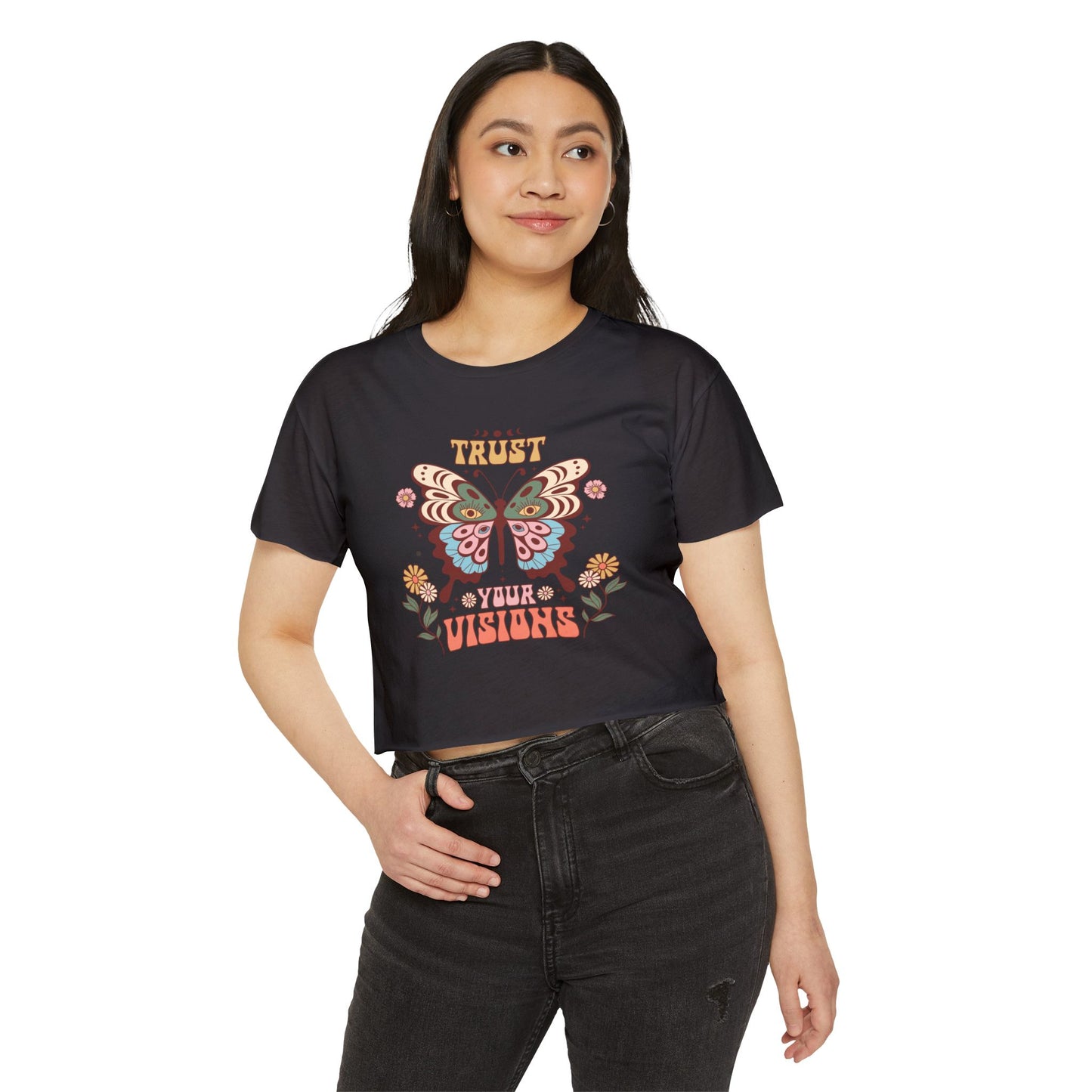 Butterfly Crop Top For Women, Retro Gifts For Her, Boho T-Shirt Croptop Positive TShirt Merch, Stay Sassy
