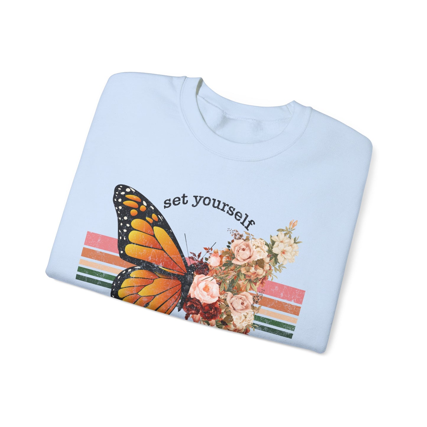 Butterfly Sweatshirt Floral Graphic Pullover Sweater | Motivational Gifts For Mom - Set Yourself Free