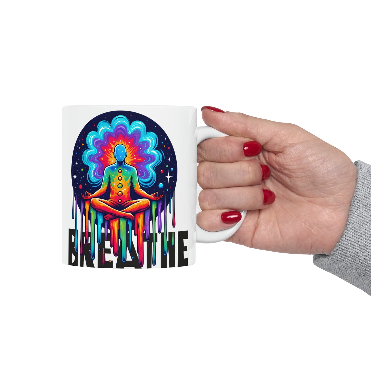 Yoga Coffee Mug, Namaste Ceramic Mug 11oz, Meditation Gifts For Him, Chakra Gift For Dad, Breathe