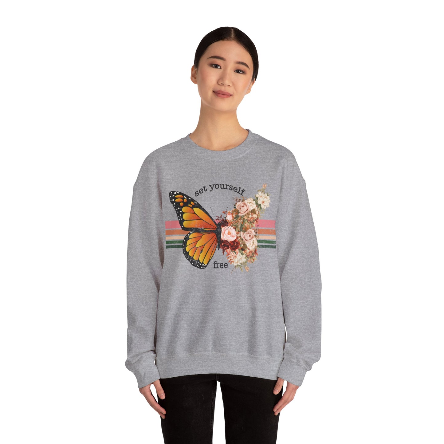 Butterfly Sweatshirt Floral Graphic Pullover Sweater | Motivational Gifts For Mom - Set Yourself Free
