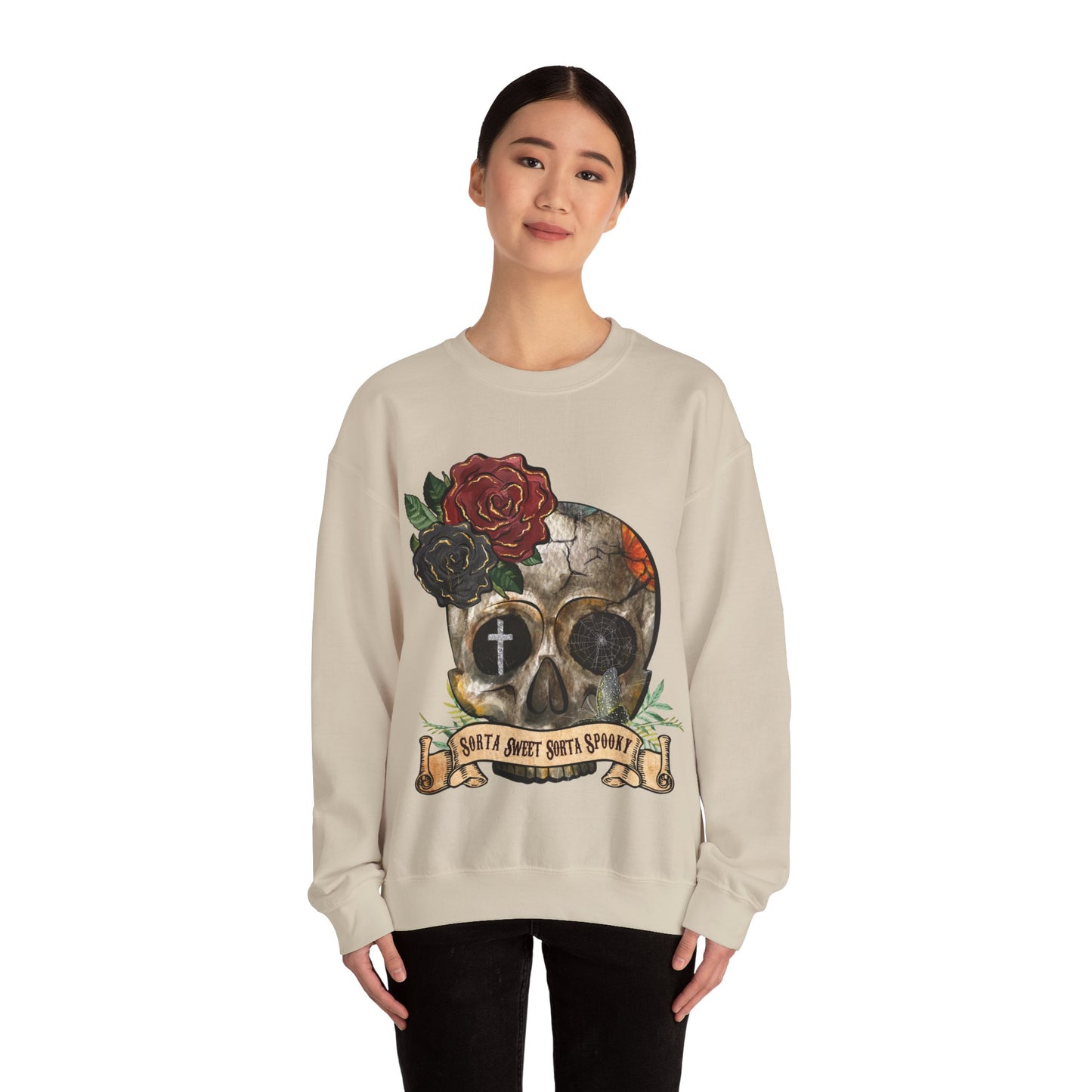 Goth Sweatshirt Skull Graphic Pullover Sweater | Gothic Gifts For Teens Halloween Outfit | Sorta Sweet Sorta Spooky