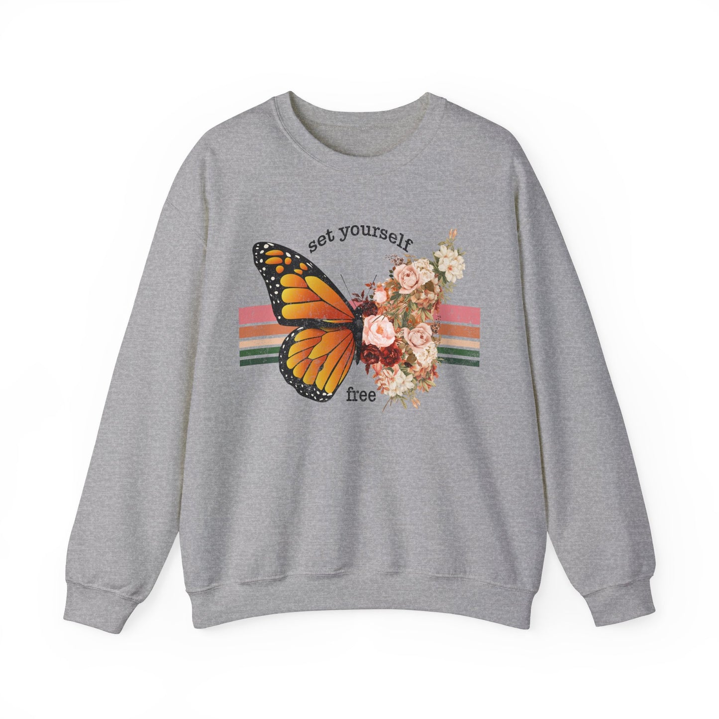 Butterfly Sweatshirt Floral Graphic Pullover Sweater | Motivational Gifts For Mom - Set Yourself Free