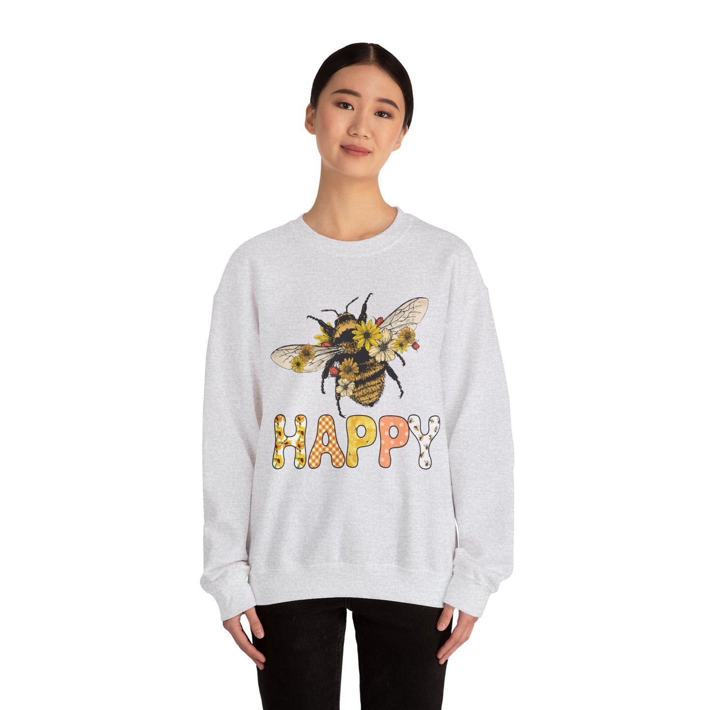 Be Happy Sweatshirt Bee Graphic Pullover Sweater | Motivational Gifts For Teachers | Floral